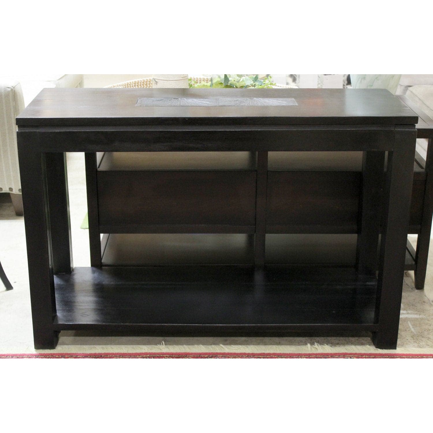 Black Console Table w/Carved Thistle Design - Black - Thumbnail 3
