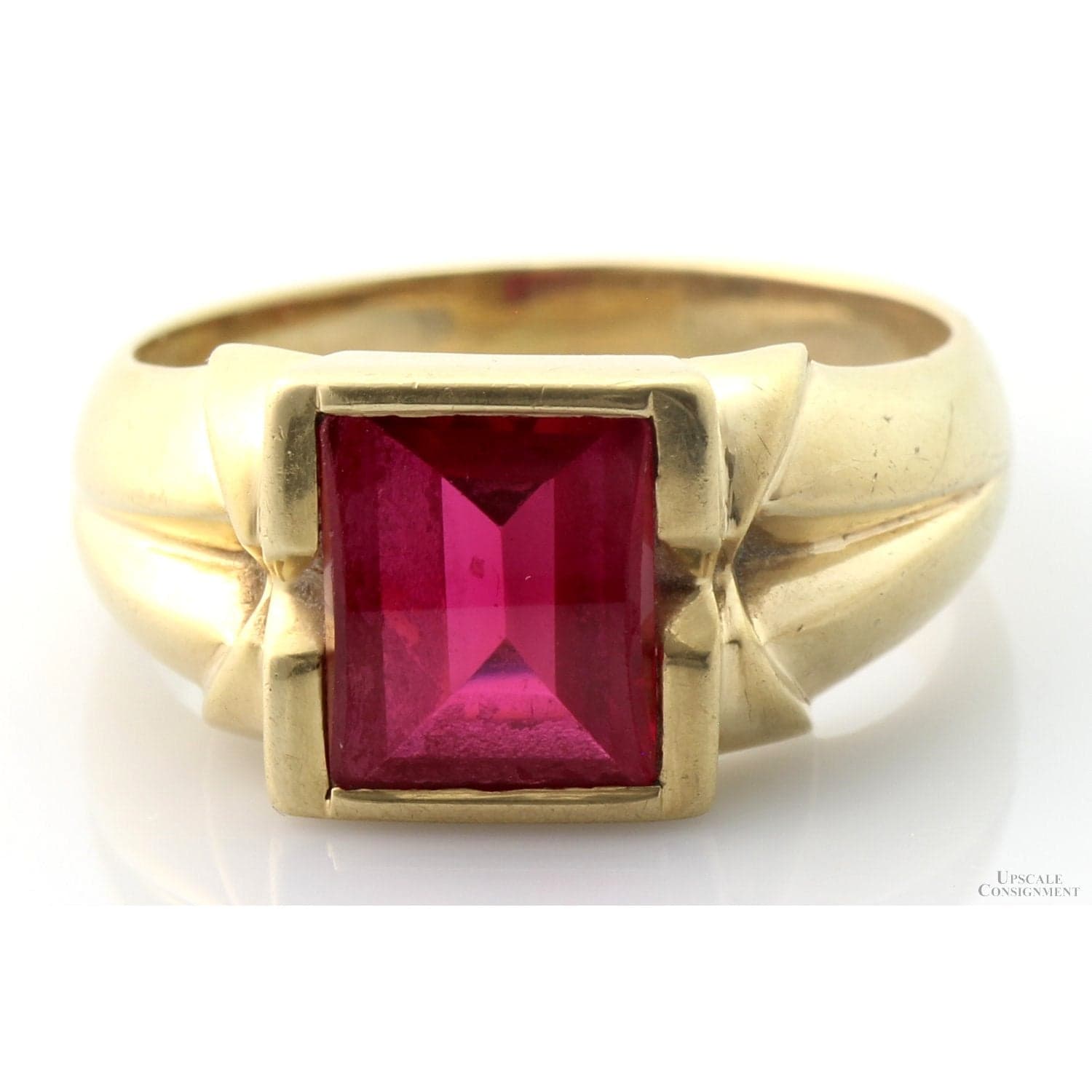 10K Gold Created Ruby Ring | Mid-Century Modern Design - Size 10.5 - Thumbnail 2