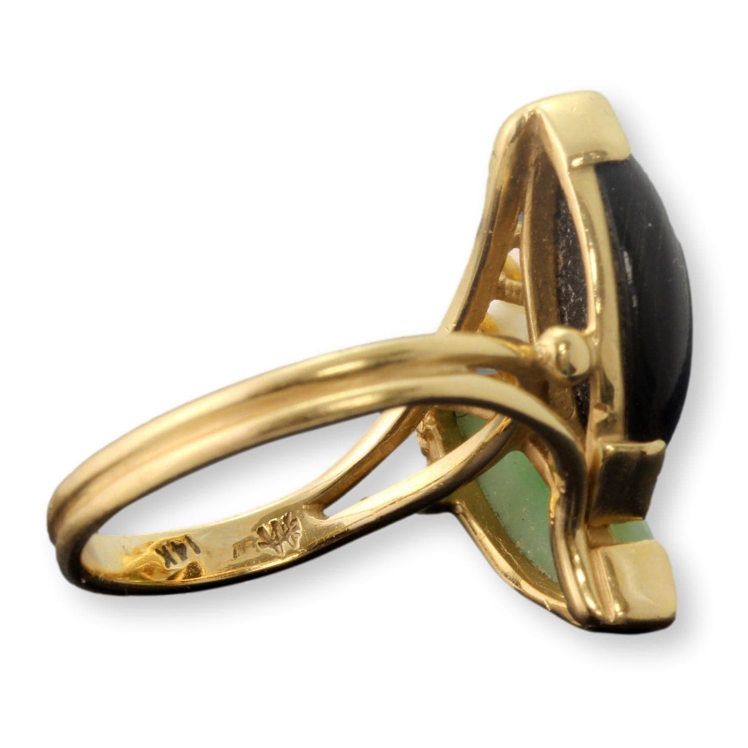 14K Jadeite, Black Coral & Pearl Ring | Hawaiiian Estate Jewelry - Size 6.5 - Thumbnail 5
