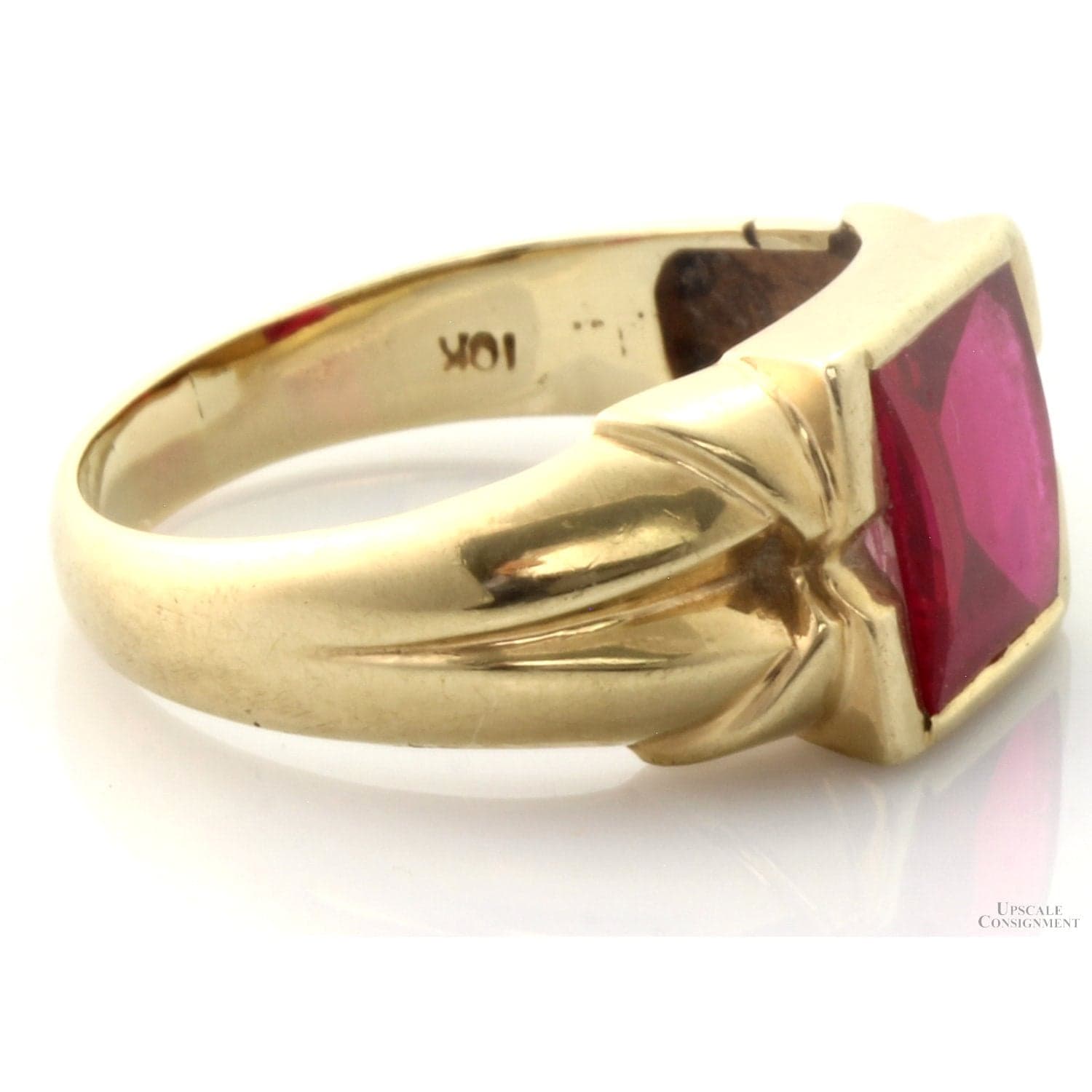 10K Gold Created Ruby Ring | Mid-Century Modern Design - Size 10.5 - Thumbnail 3