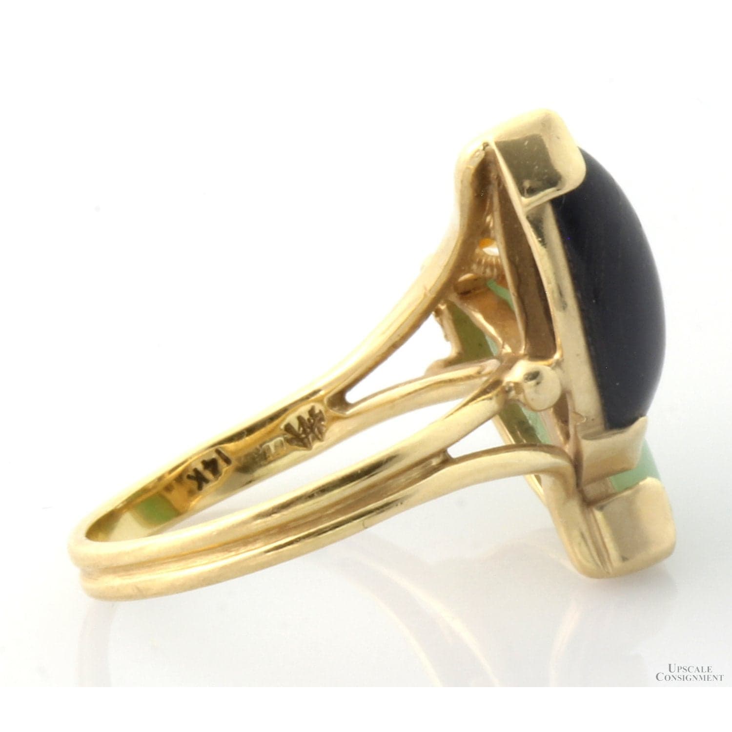 14K Jadeite, Black Coral & Pearl Ring | Hawaiiian Estate Jewelry - Size 6.5 - Thumbnail 4