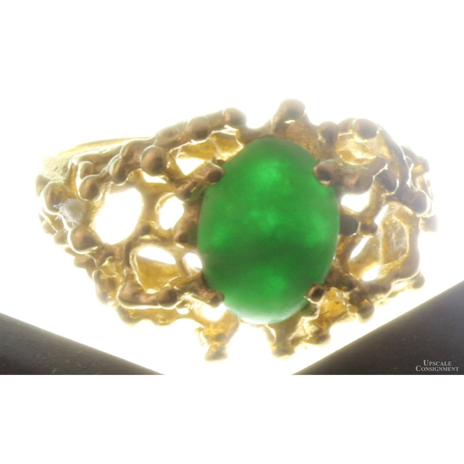 Vintage 14K Natural Jadeite Jade Ring | Pierced Openwork Design - Size 4 - Thumbnail 4