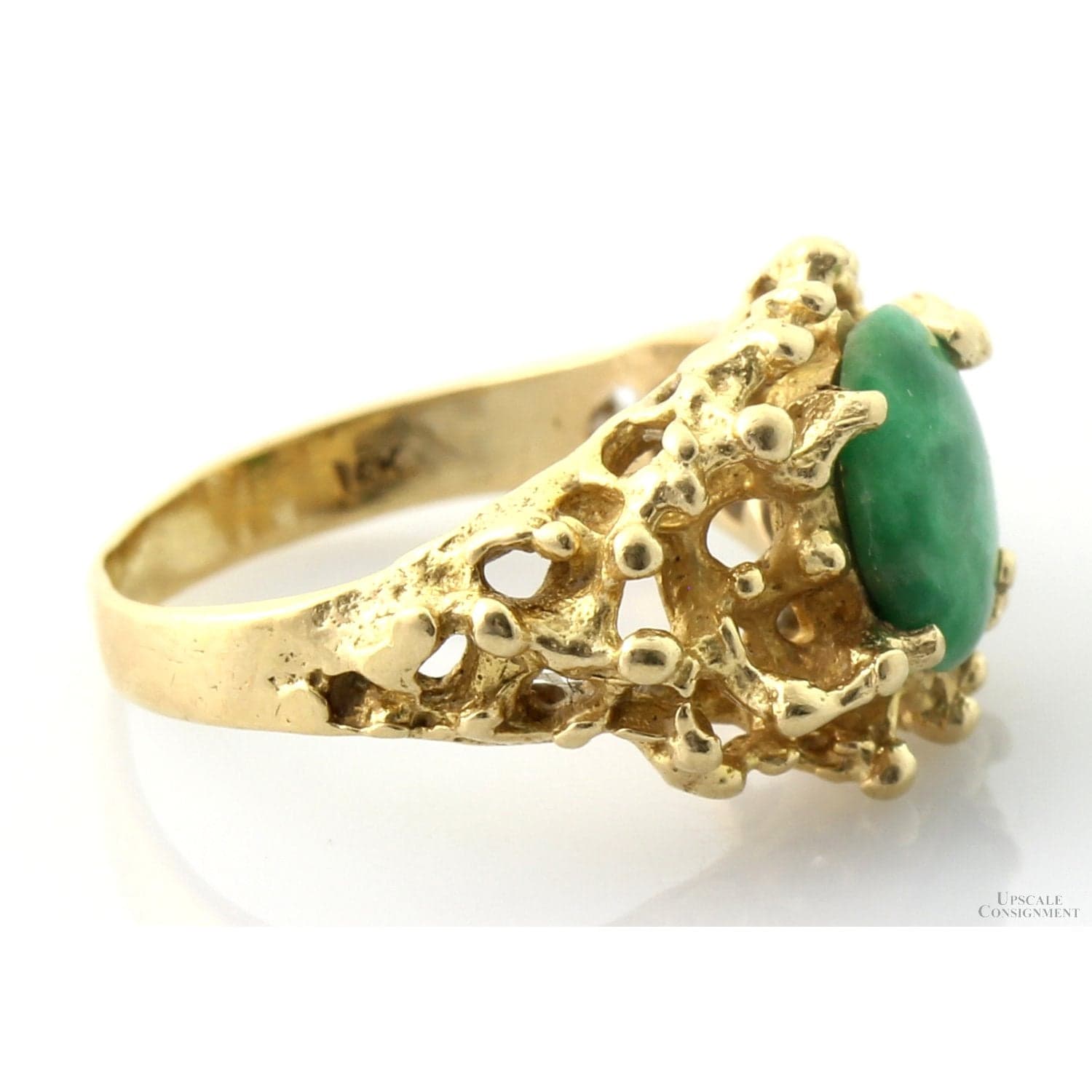 Vintage 14K Natural Jadeite Jade Ring | Pierced Openwork Design - Size 4 - Thumbnail 2