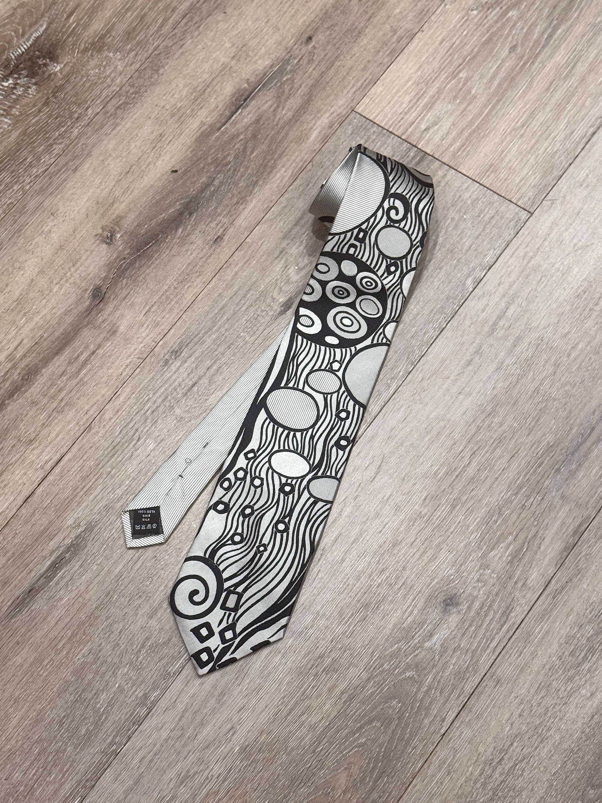 Versace "The Klimt Collection" black and white tie - Thumbnail 2