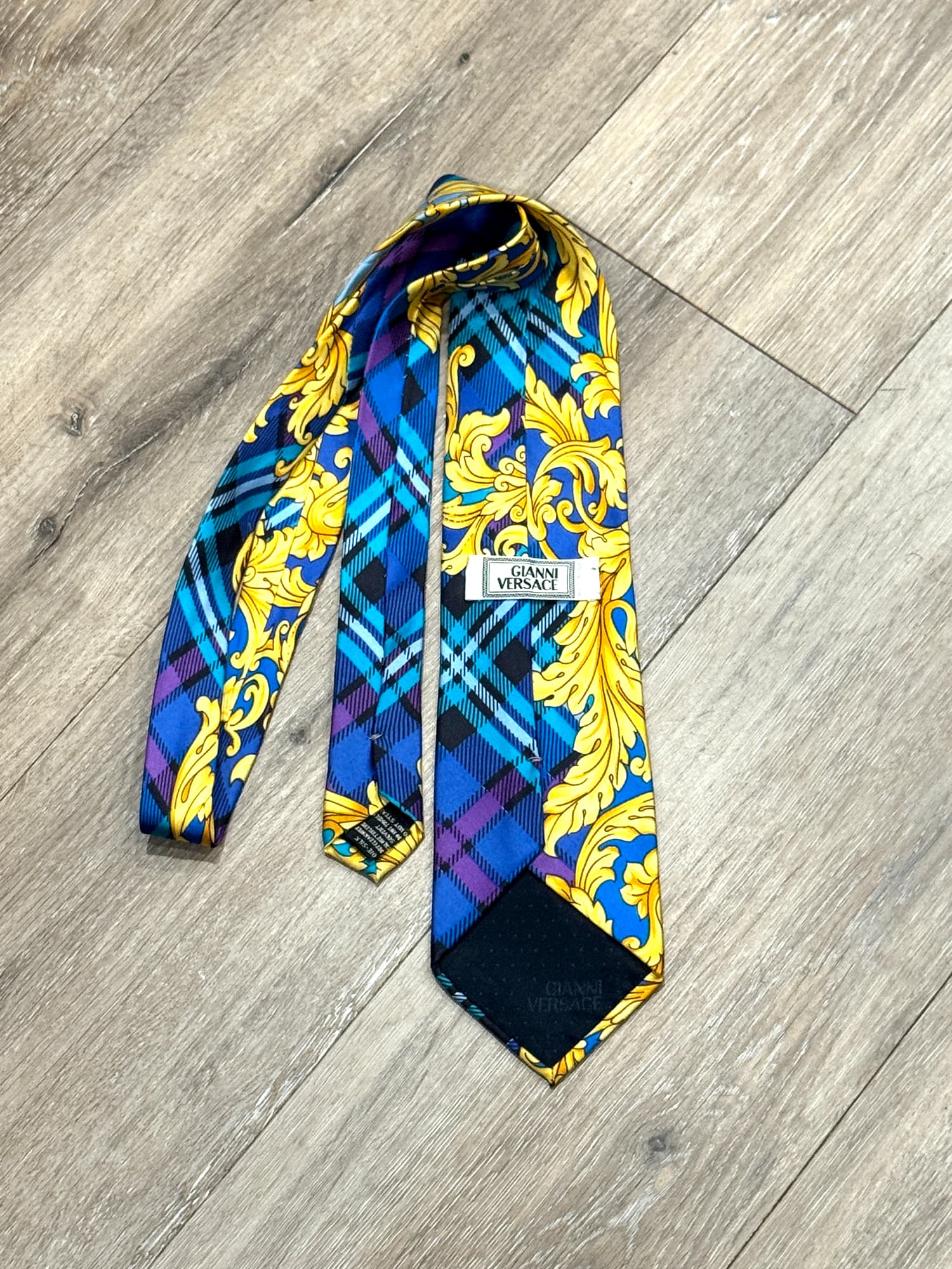 Vintage Gianni Versace 1990s Iconic Baroque Plaid Silk Tie - Thumbnail 2