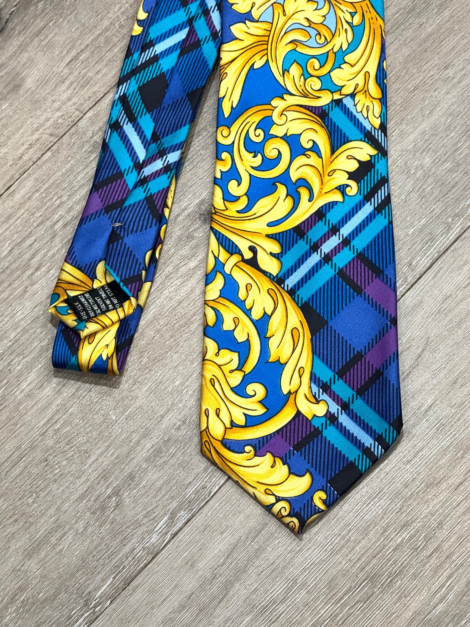 Vintage Gianni Versace 1990s Iconic Baroque Plaid Silk Tie - Thumbnail 3