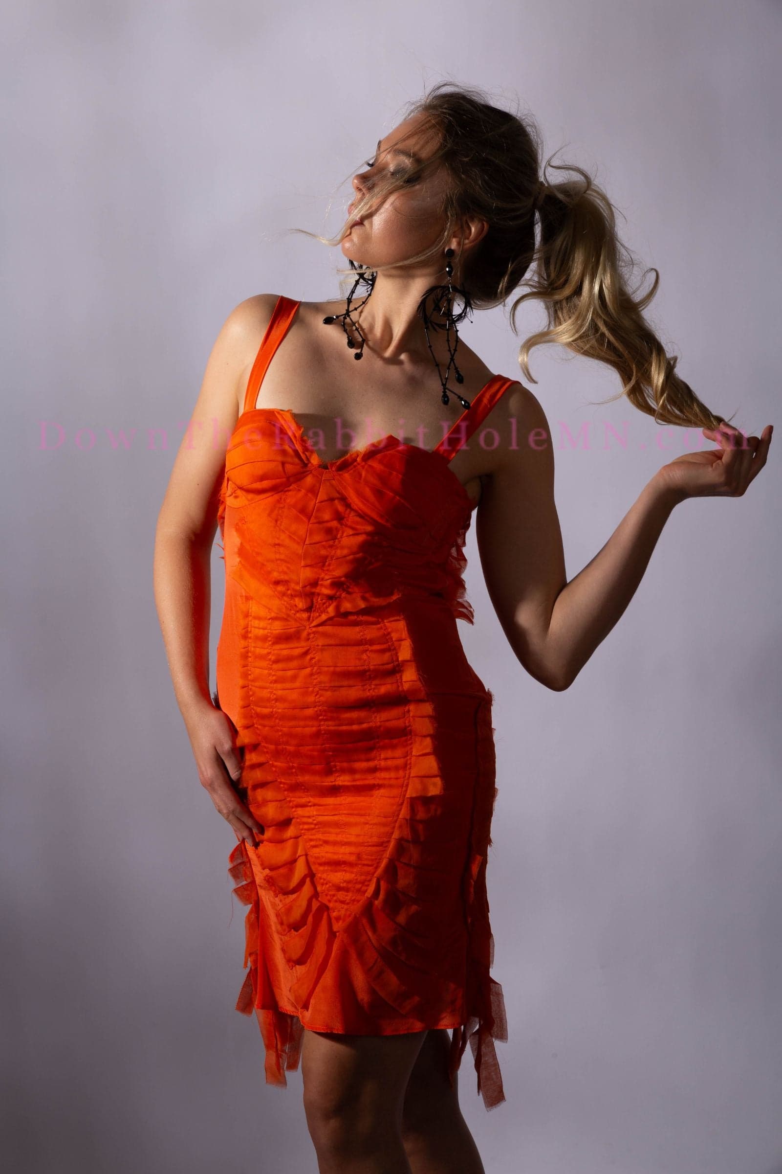 Gucci by Tom Ford S/S 2004 Runway Bright Orange Raw Silk Ribbon Midi Dress Size IT42 - Thumbnail 4