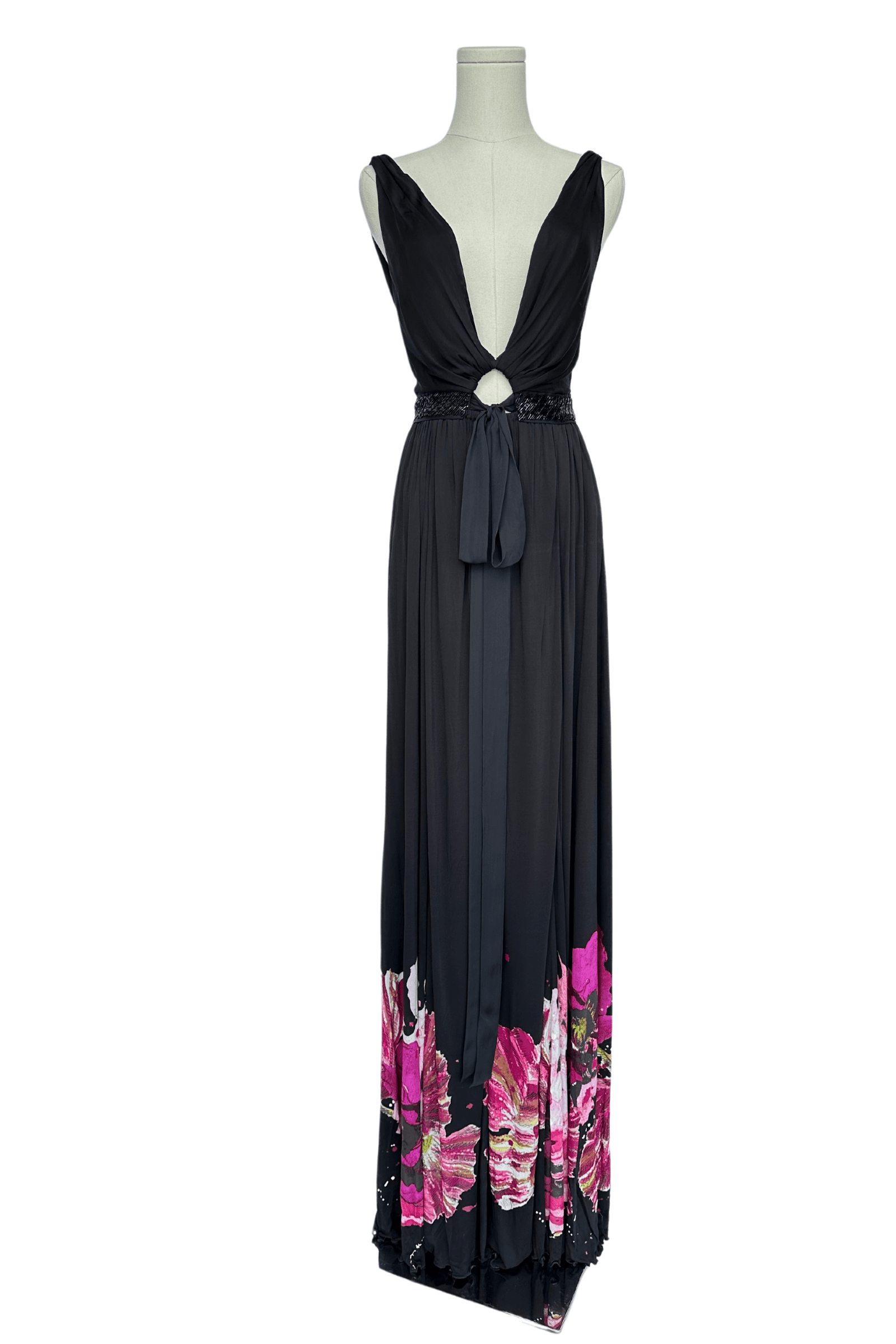 Roberto Cavalli Black Floral Printed and Embellished Waist Maxi Dress Size IT38 - Thumbnail 8