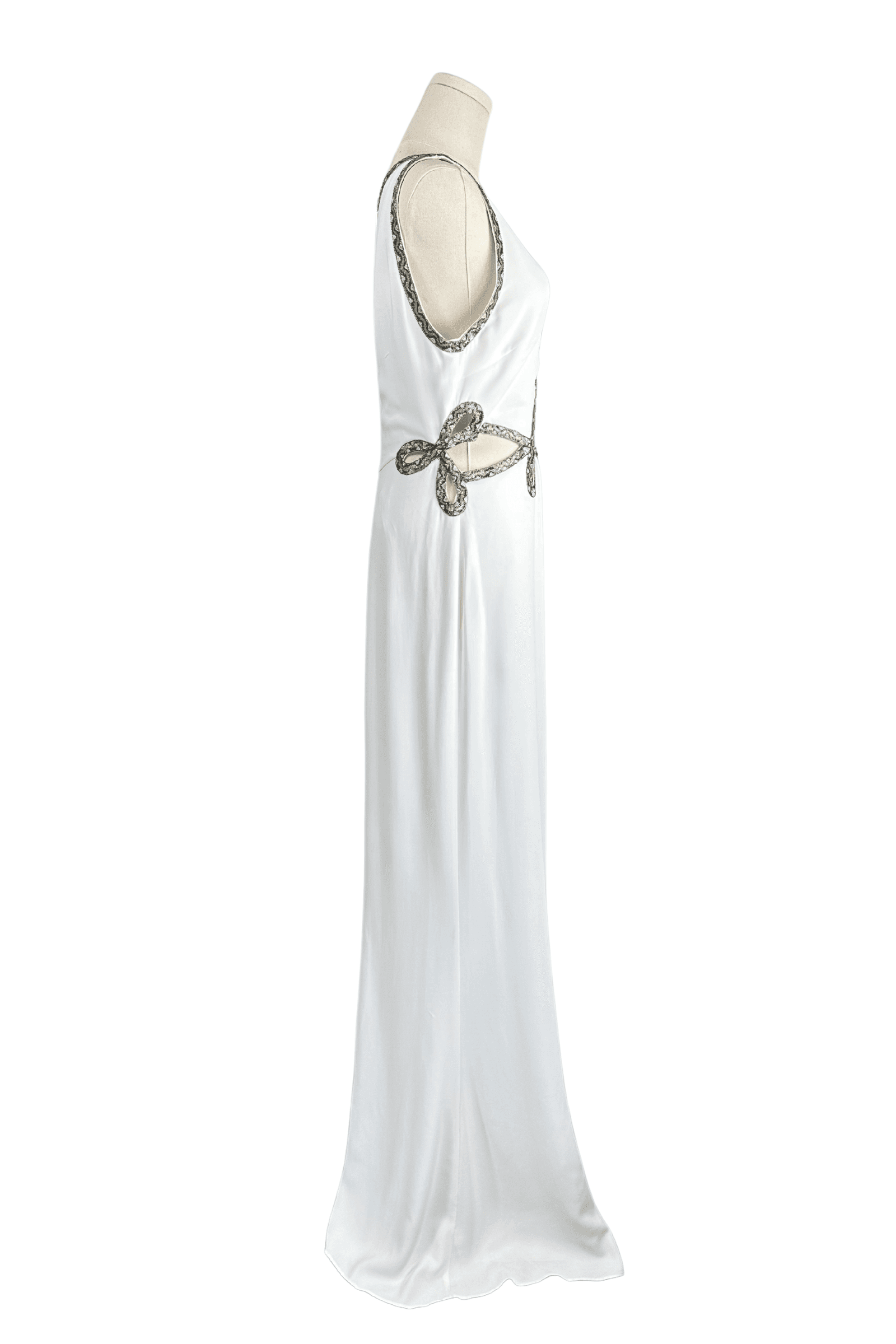 Roberto Cavalli White Cady Gown with Cutouts and Beaded Snake Skin Pattern Embellishment Size IT46 - Thumbnail 6