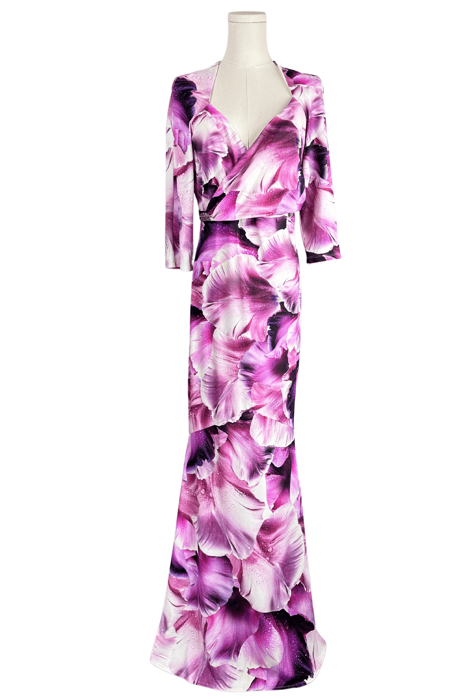 Roberto Cavalli Iris Print Pink Purple Dress Gown Size 48 - Thumbnail 5