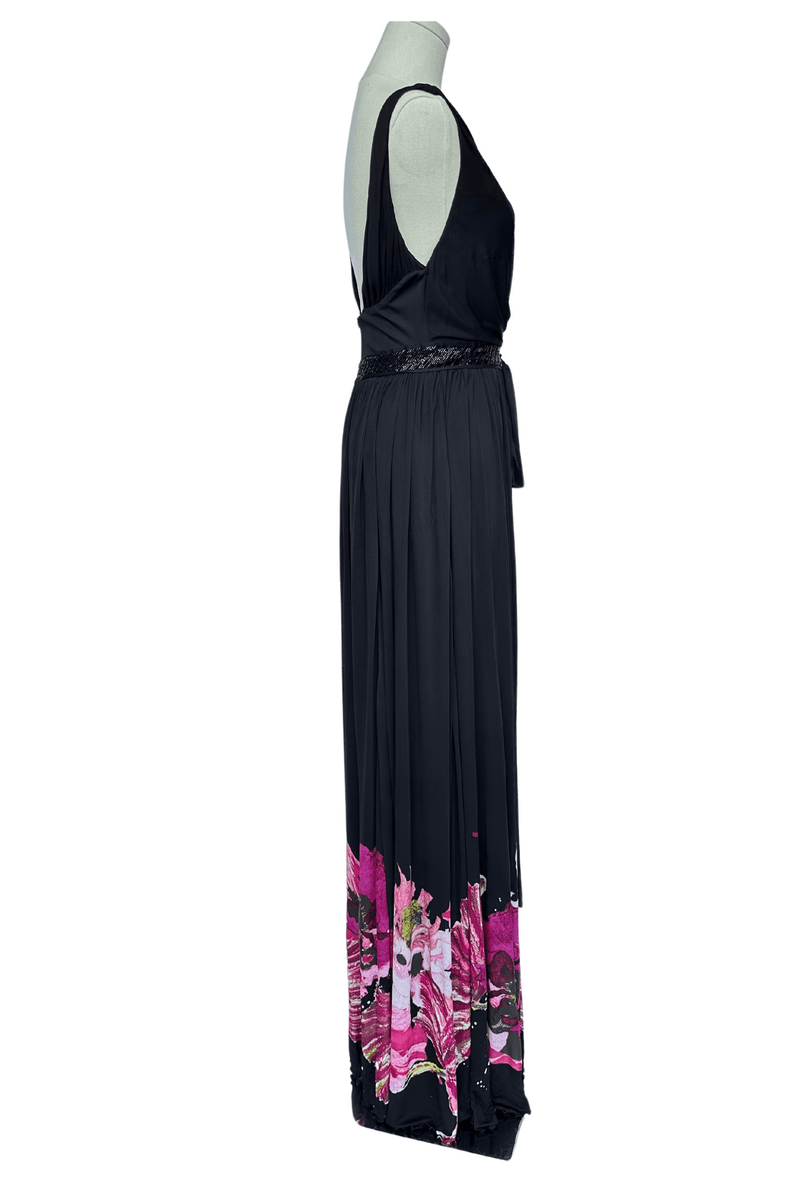 Roberto Cavalli Black Floral Printed and Embellished Waist Maxi Dress Size IT38 - Thumbnail 7