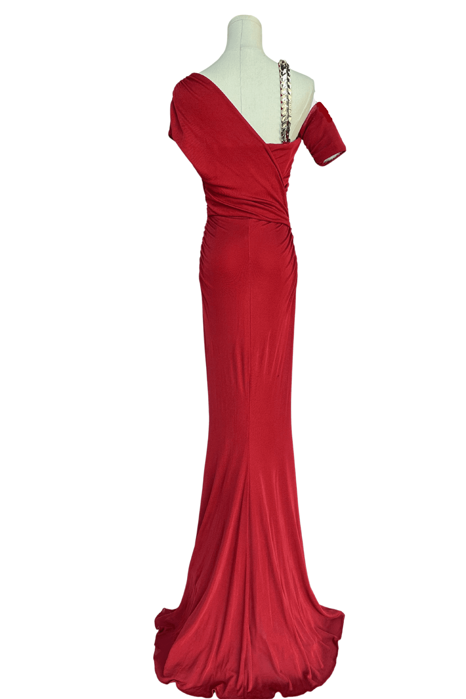 Roberto Cavalli Deep Red Gown with Silver Strap Detail - Thumbnail 2