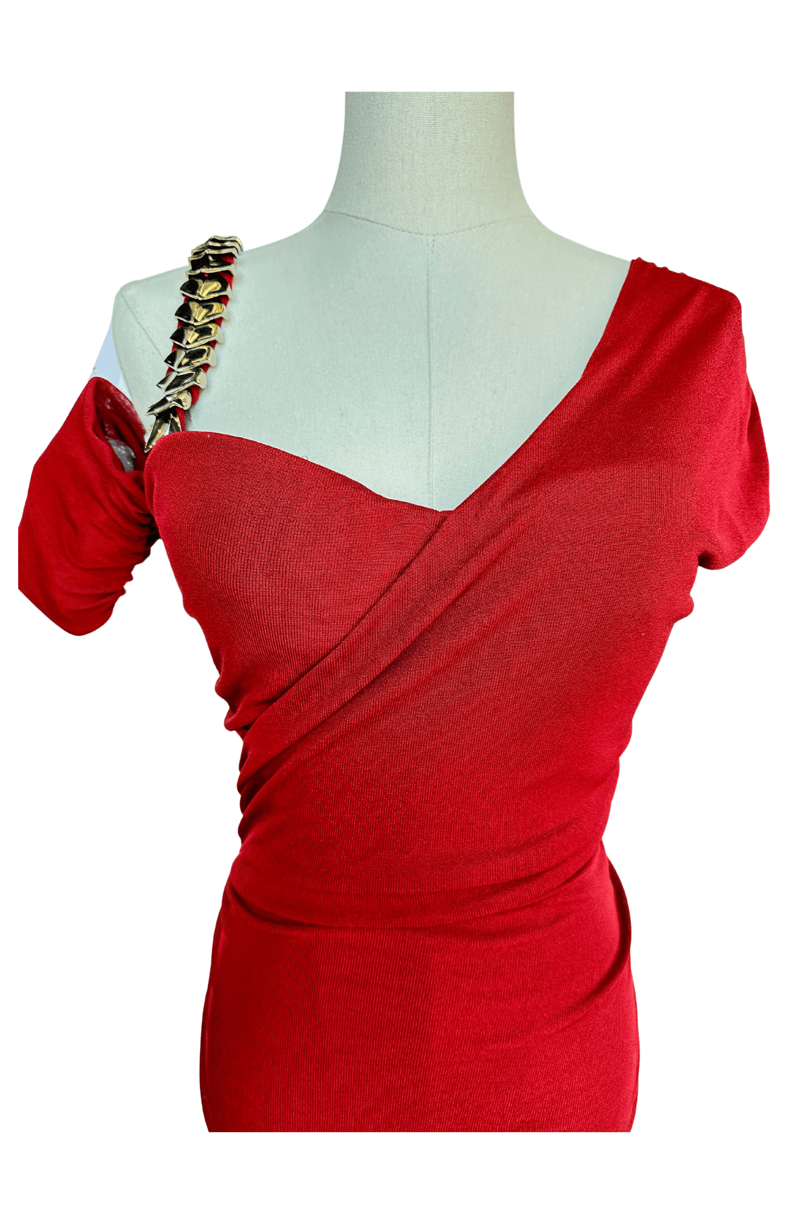 Roberto Cavalli Deep Red Gown with Silver Strap Detail - Thumbnail 3