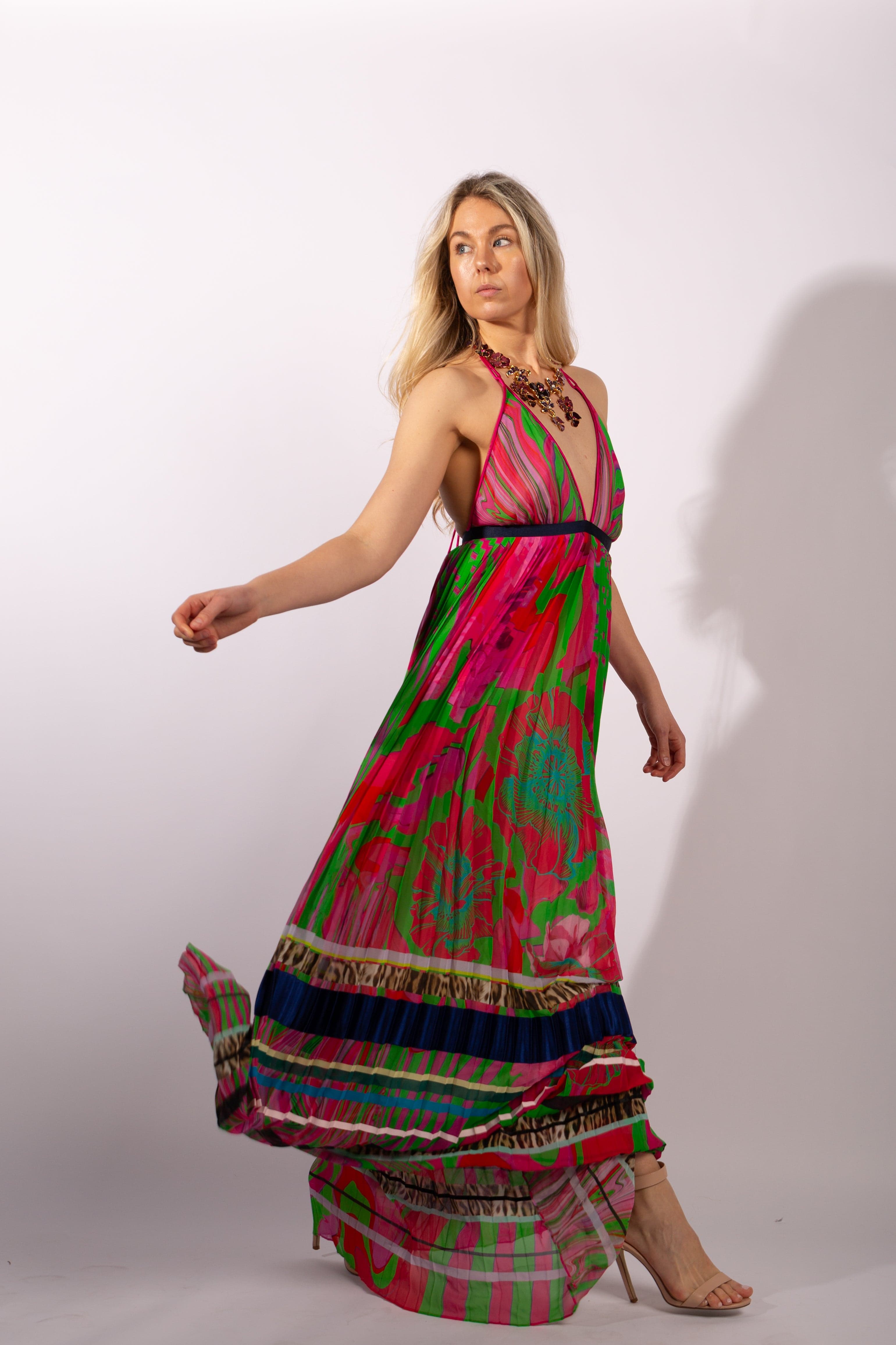 Roberto Cavalli 2015 Multi Color Maxi Long Halter Dress Size IT40 - Thumbnail 4