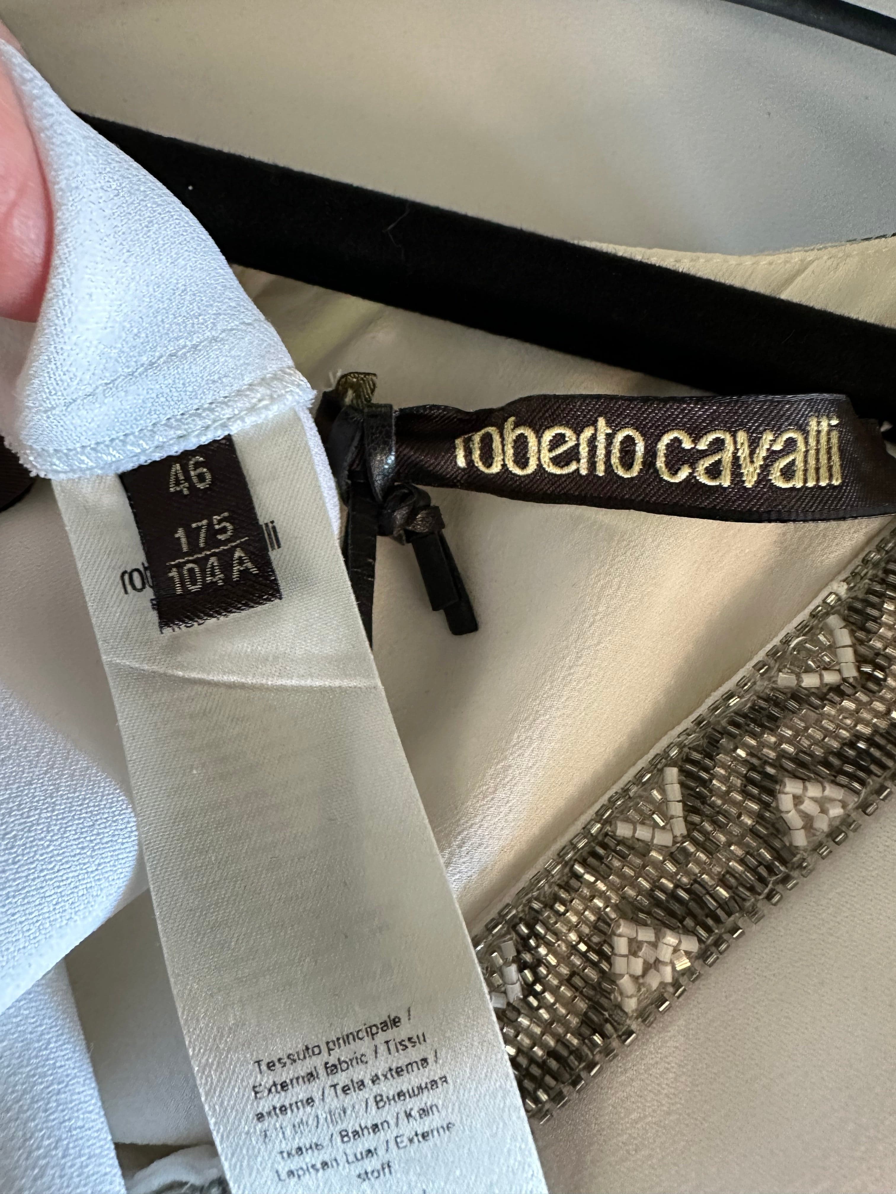 Roberto Cavalli White Cady Gown with Cutouts and Beaded Snake Skin Pattern Embellishment Size IT46 - Thumbnail 4