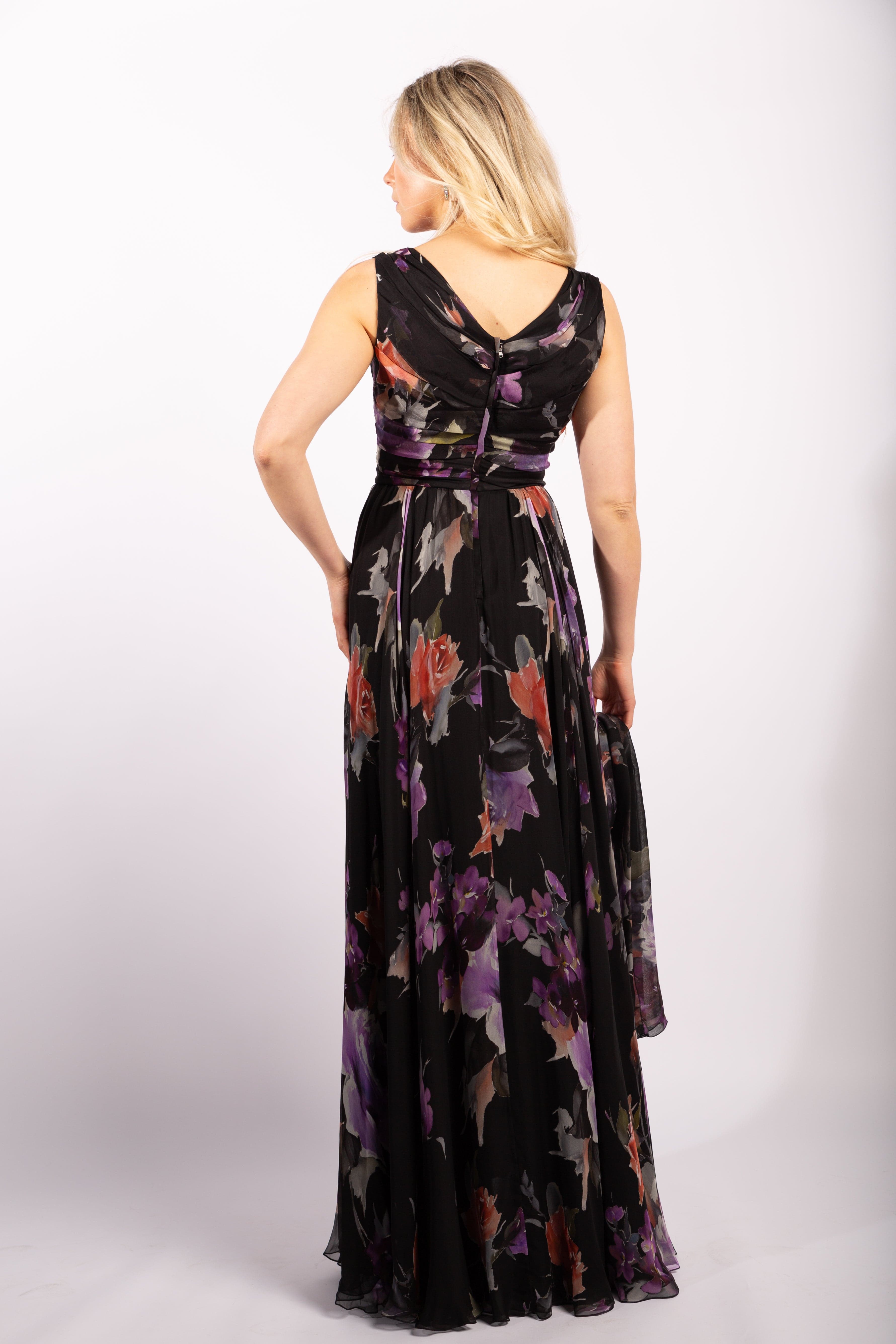 Dolce and Gabbana Chiffon Floral Gown with Scarf, Size IT40 - Thumbnail 4
