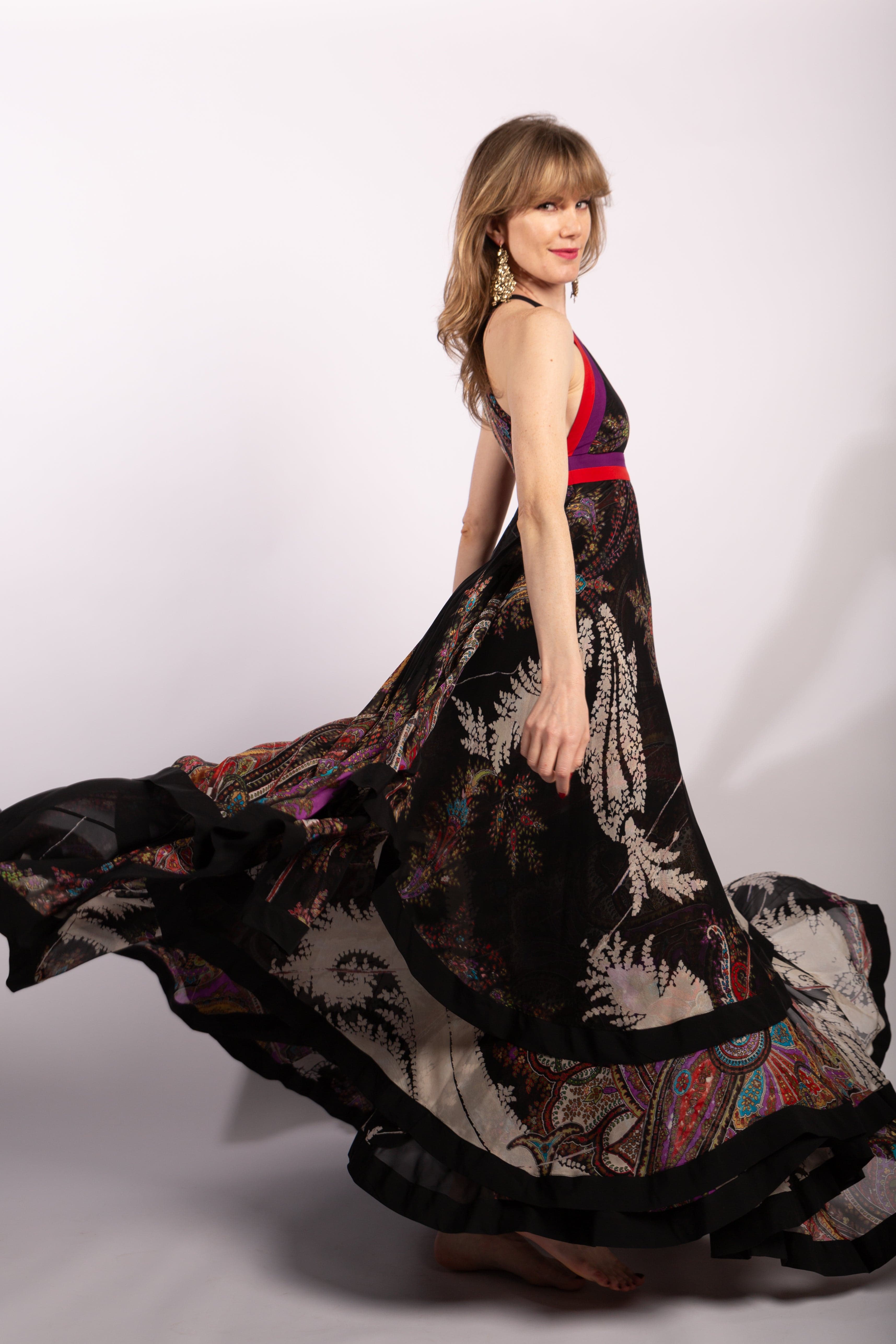 Gucci Dress Runway 2007 Paisley Print Boho Gown in Silk Chiffon, Size IT38 - Thumbnail 2