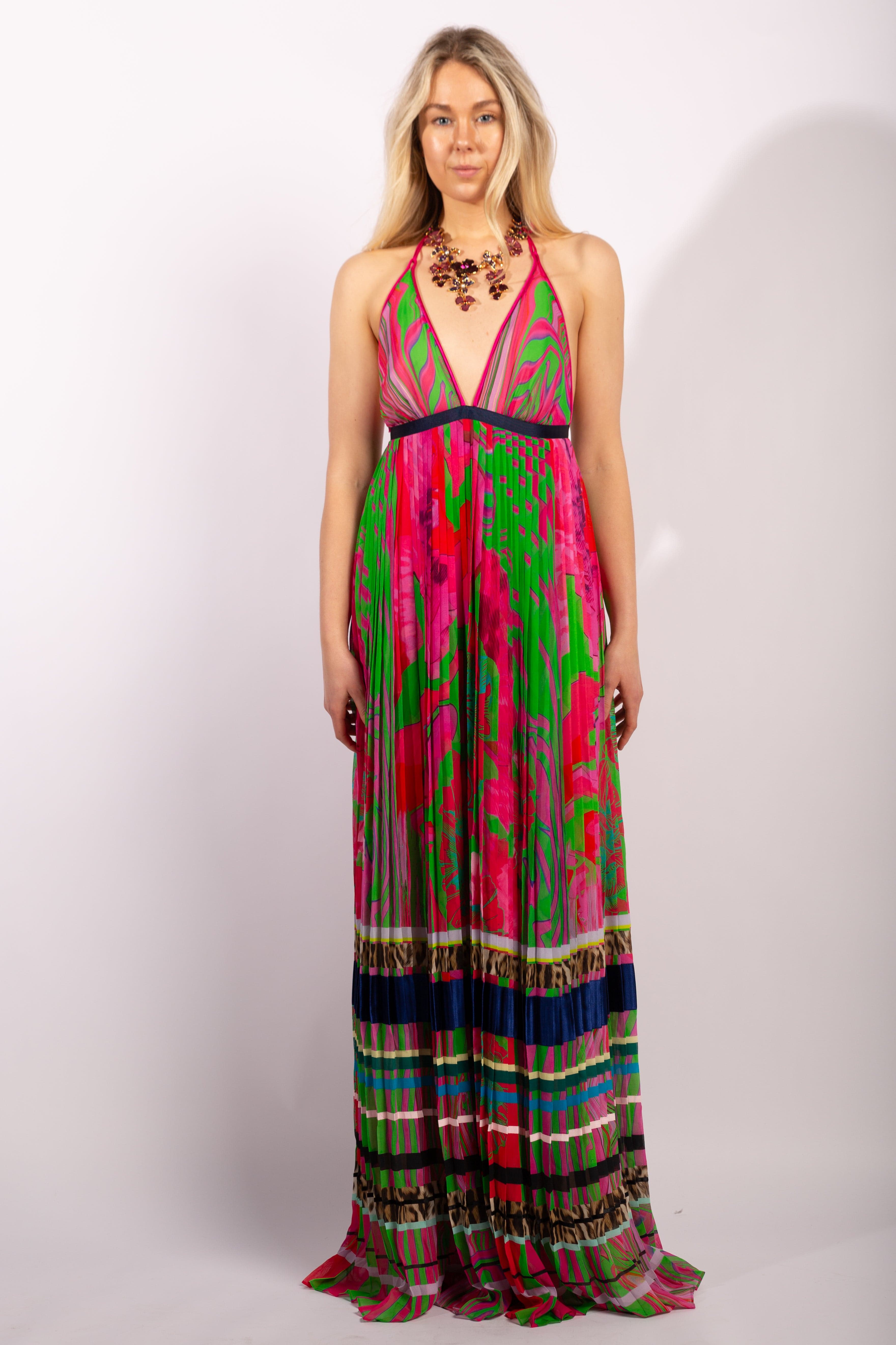 Roberto Cavalli 2015 Multi Color Maxi Long Halter Dress Size IT40 - Thumbnail 3