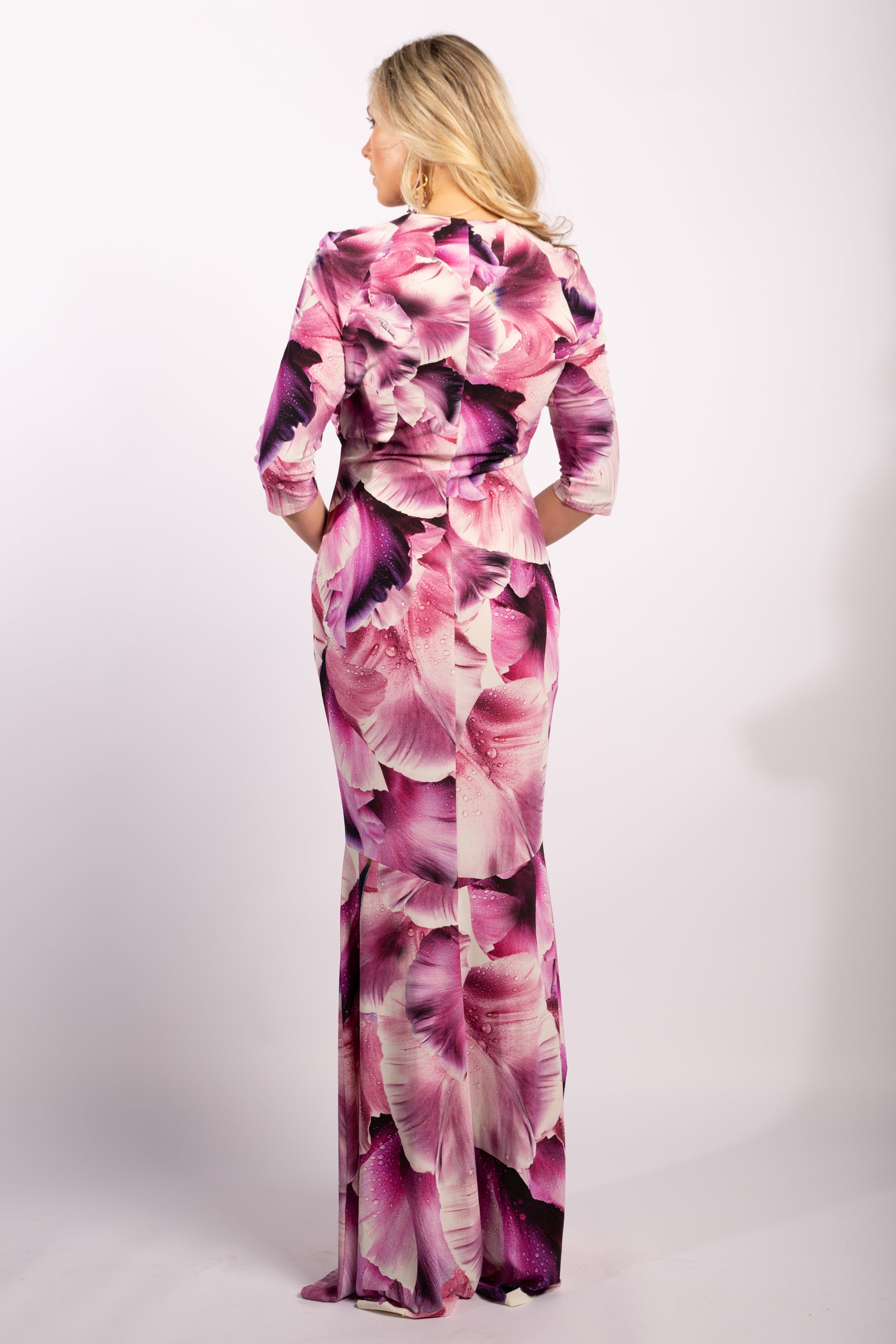 Roberto Cavalli Iris Print Pink Purple Dress Gown Size 48 - Thumbnail 4