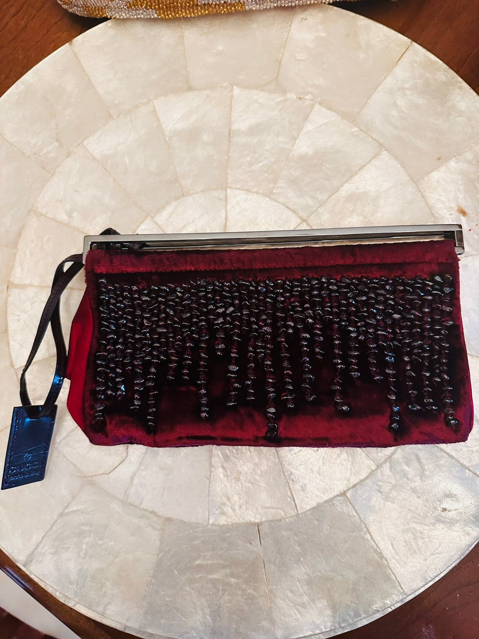 Gucci Tom Ford 1999 red velvet beaded clutch bag - Thumbnail 2