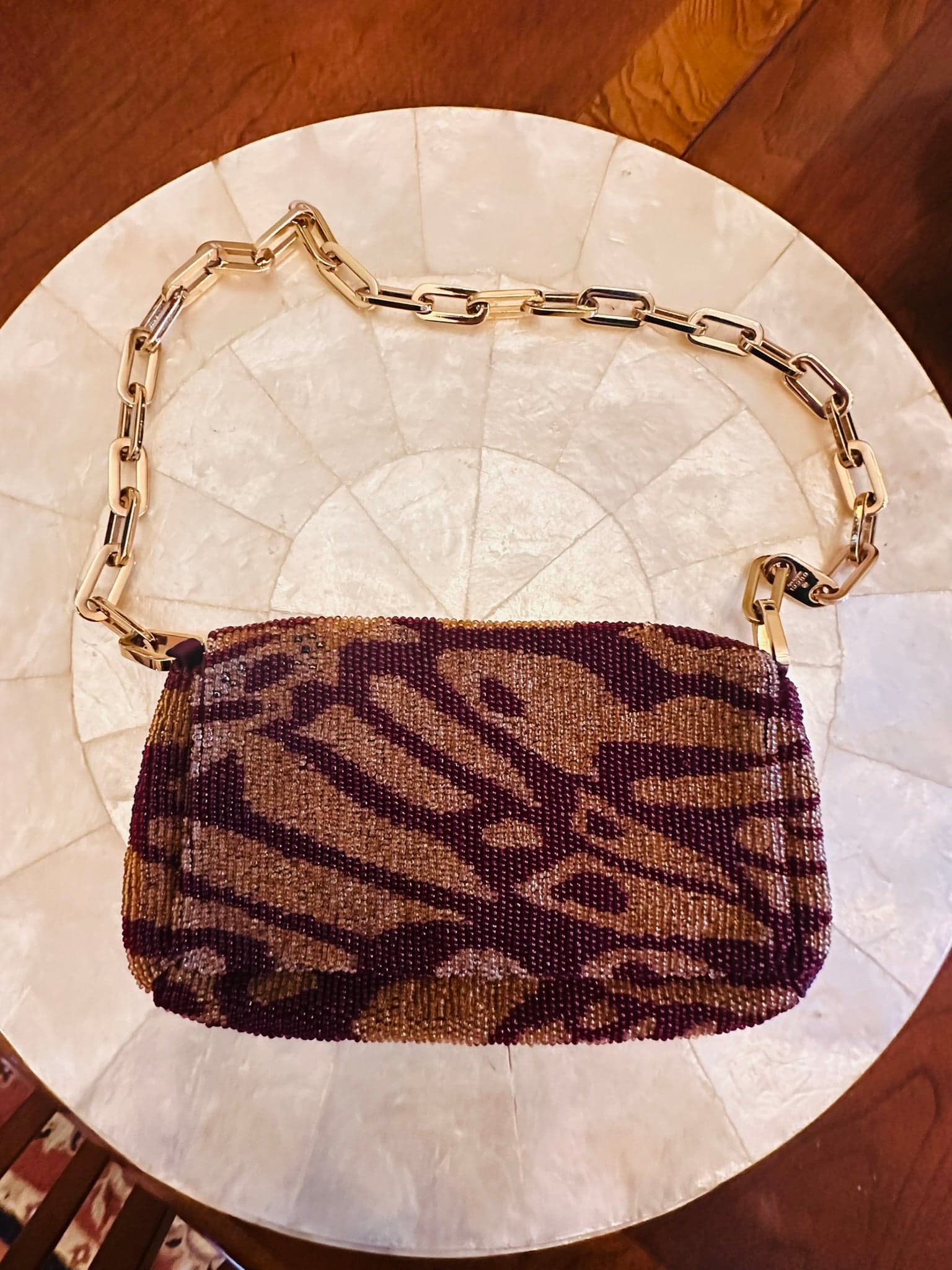 Gucci Tom Ford 2000 red gold beaded bag purse - Thumbnail 2