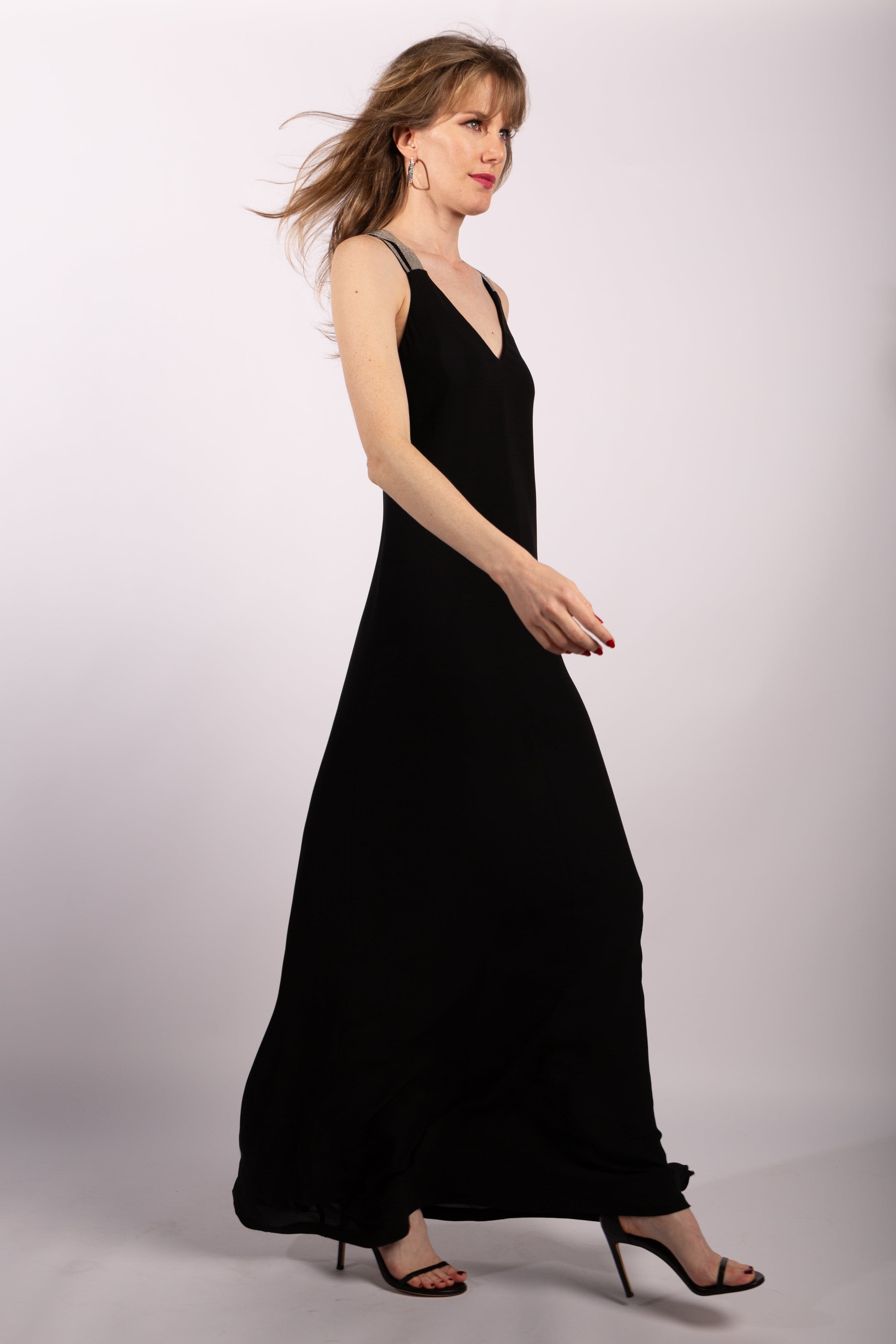 Brunello Cucinelli Black Monili-Strap Maxi Dress, Size XS - Thumbnail 3