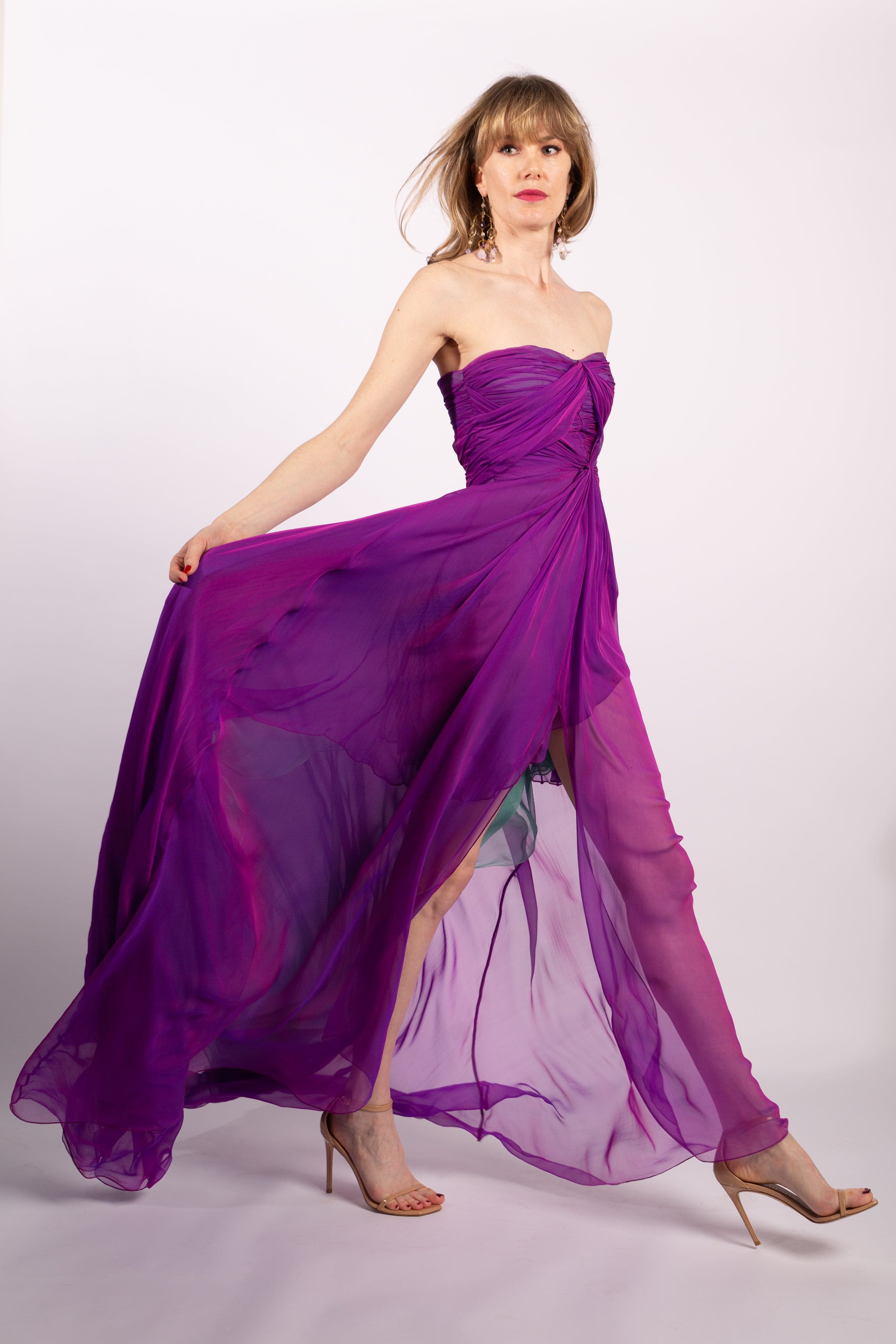 Emanuel Ungaro Iridescent Silk Chiffon Gown, Size FR38 - Thumbnail 2