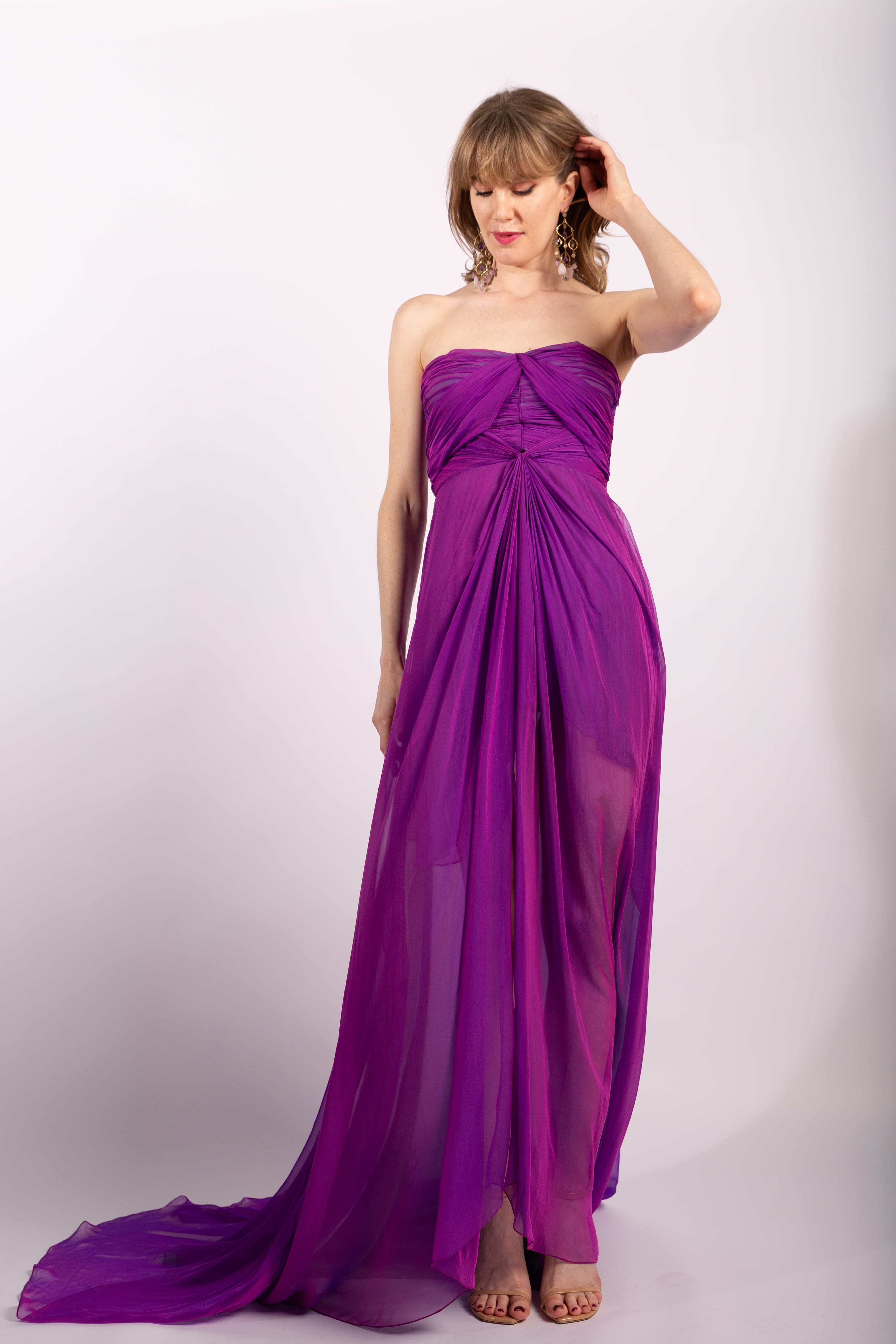 Emanuel Ungaro Iridescent Silk Chiffon Gown, Size FR38 - Thumbnail 6