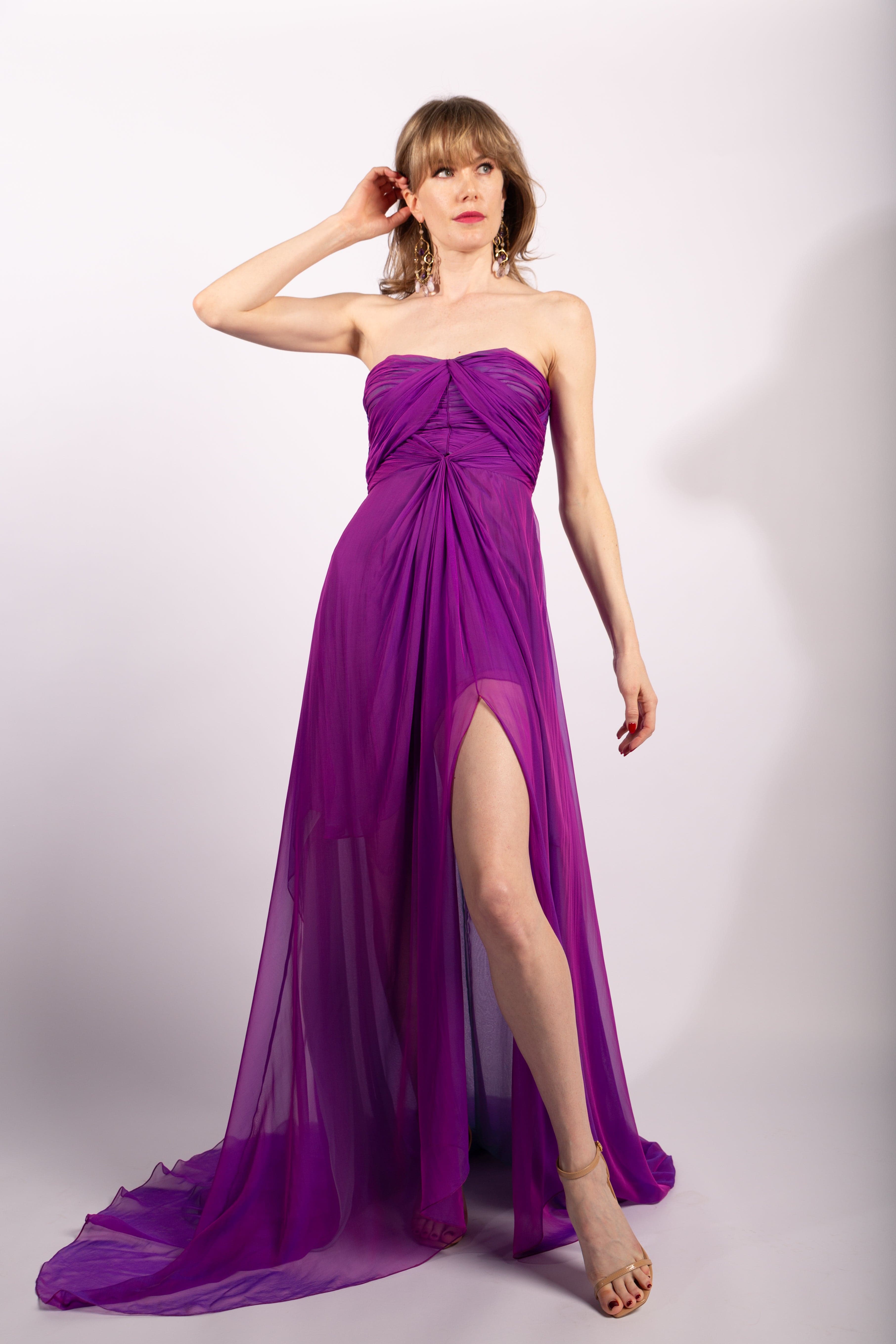 Emanuel Ungaro Iridescent Silk Chiffon Gown, Size FR38 - Thumbnail 3