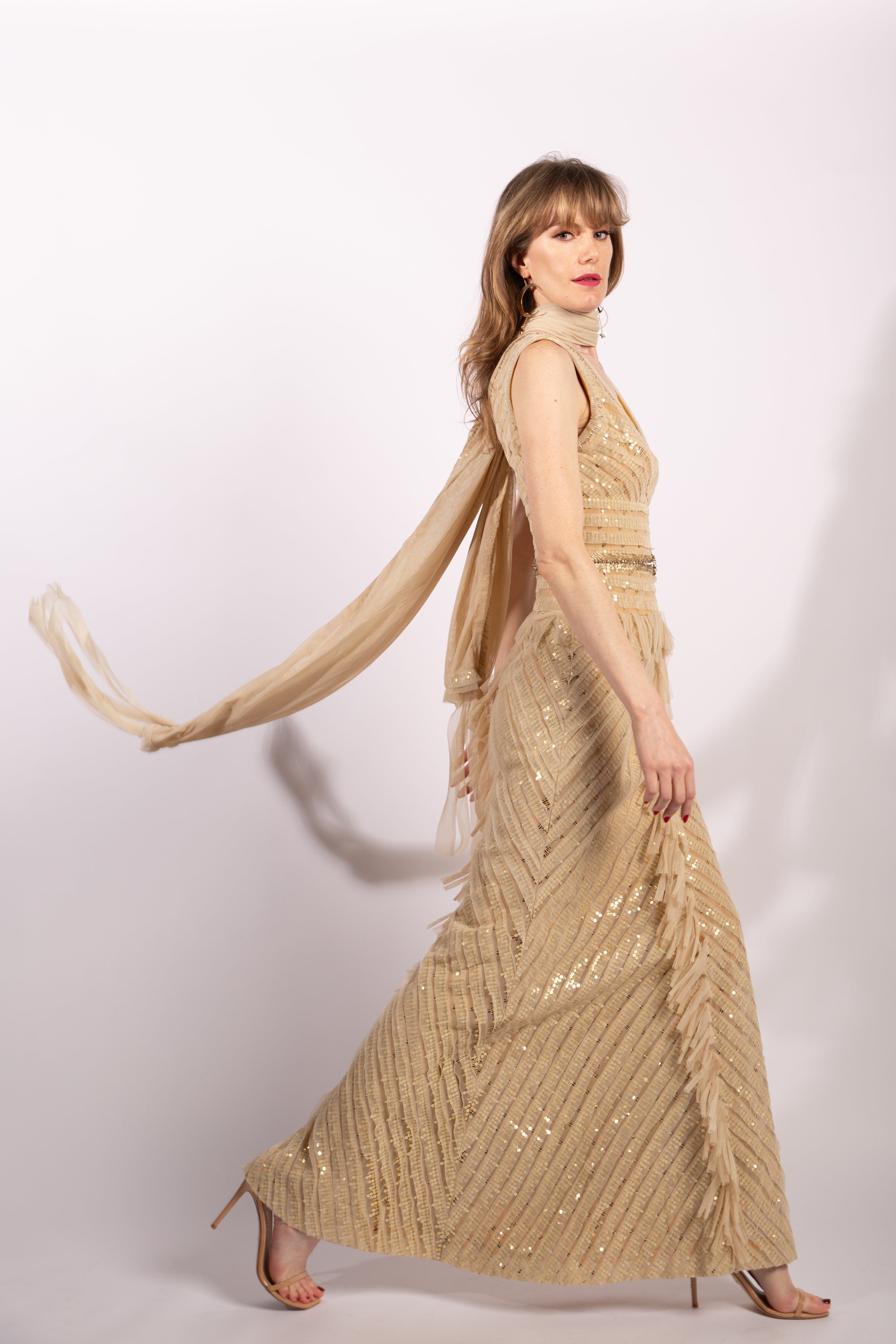 Carolina Herrera Tulle Beaded Ruffle Gown, Size US 8 - Thumbnail 2