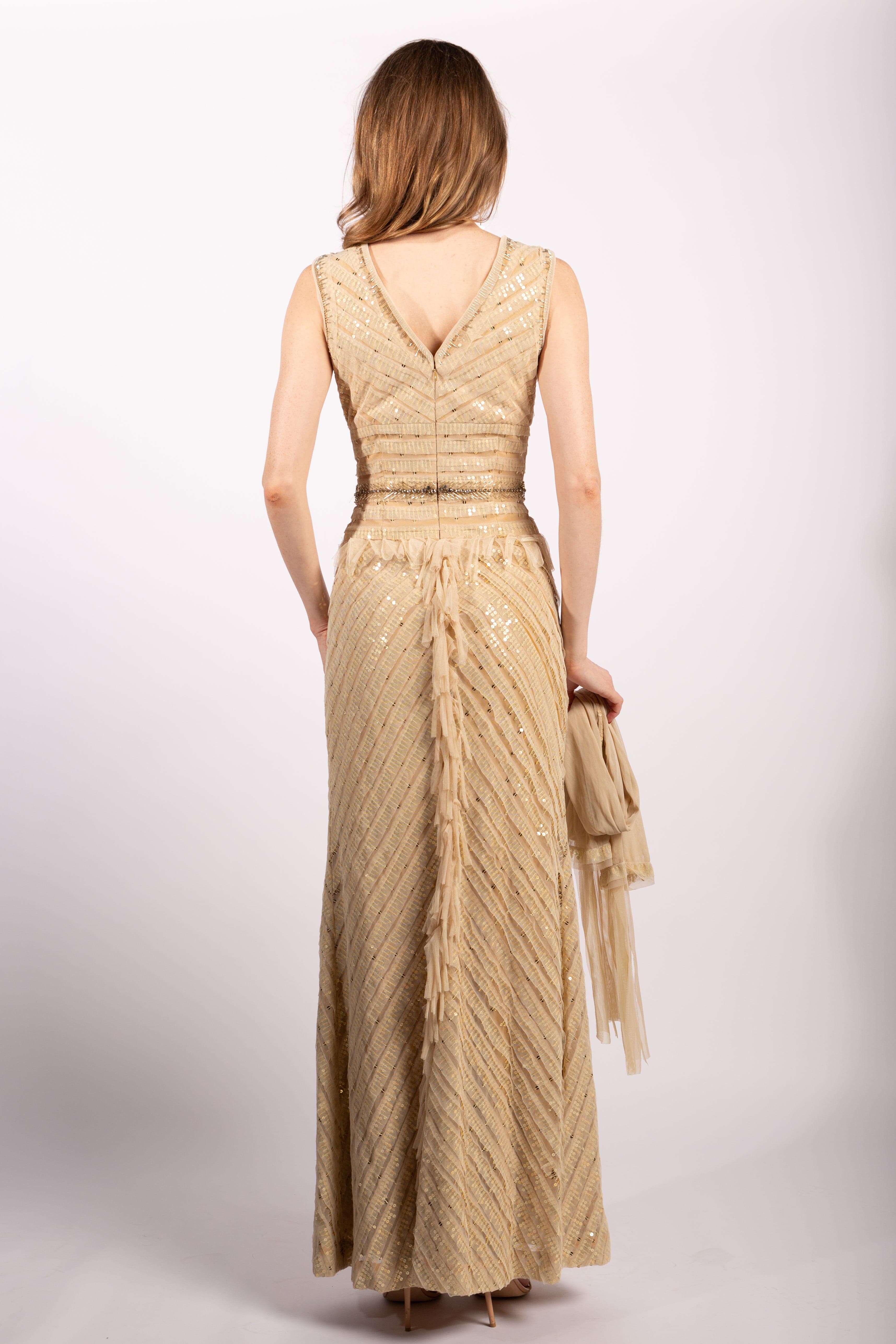 Carolina Herrera Tulle Beaded Ruffle Gown, Size US 8 - Thumbnail 3