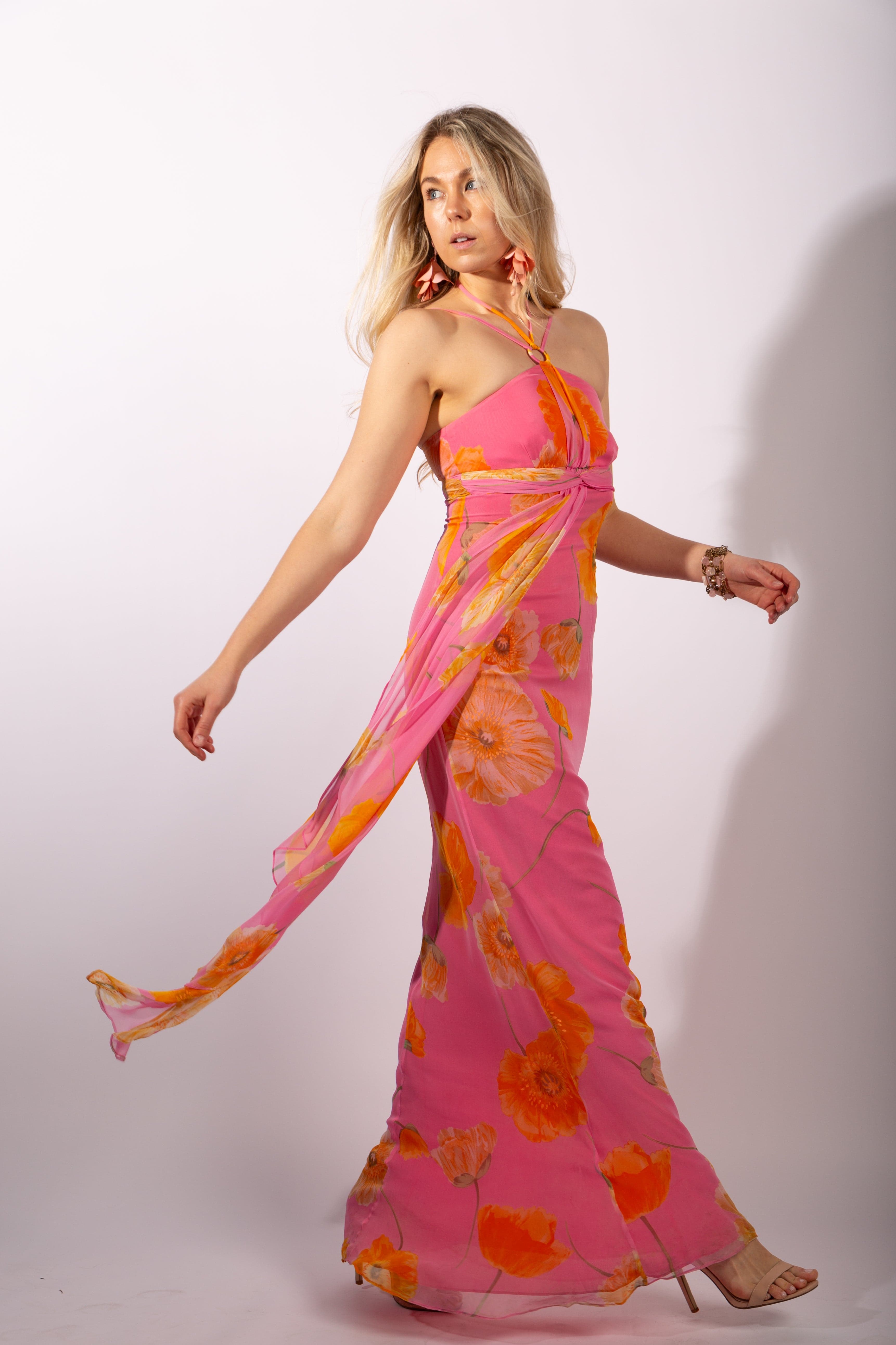 Vintage Escada Couture Silk Dress with Hand Painted Flowers, FR36 - Thumbnail 2