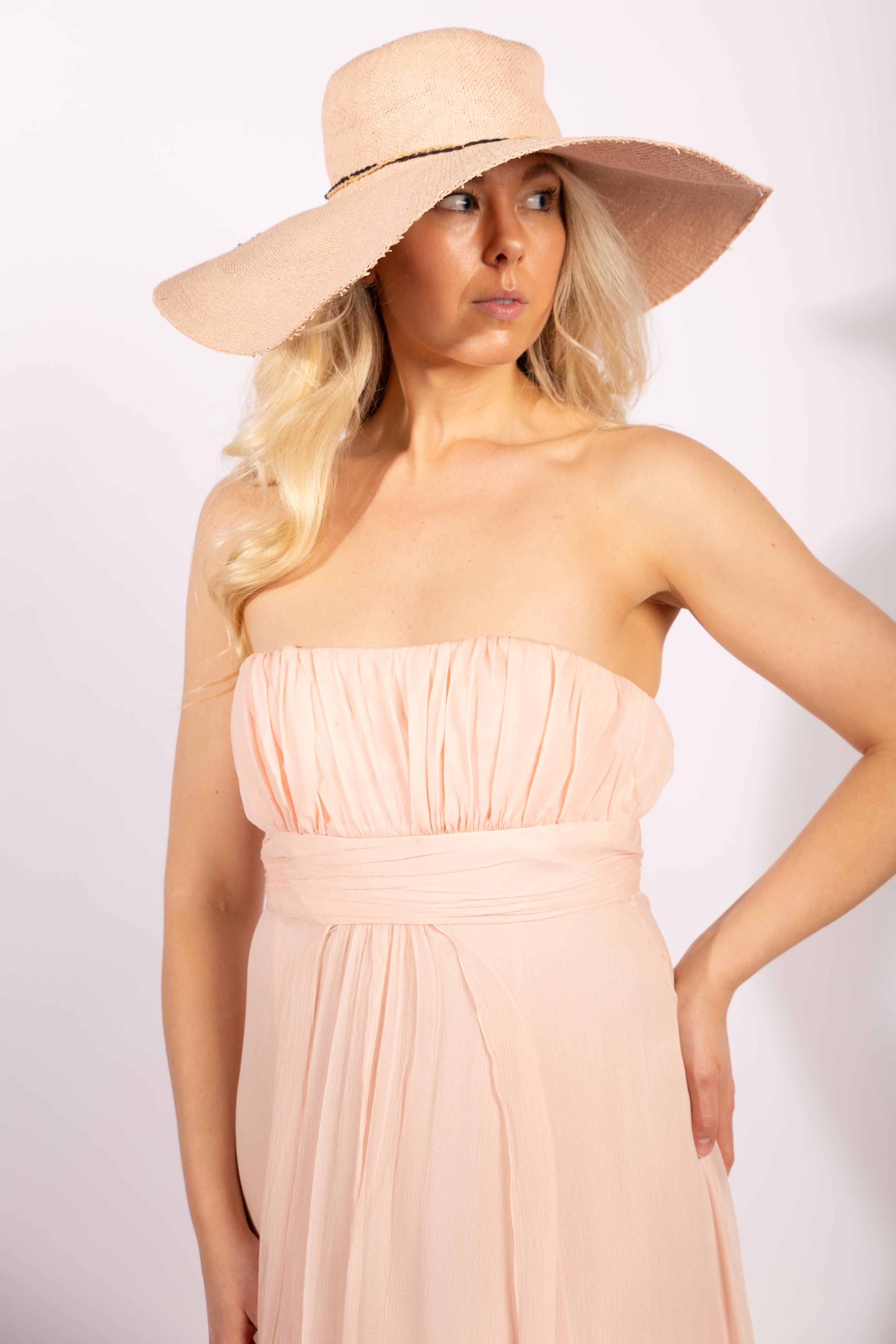 Heidi Wiesel Pink Silk Chiffon Strapless Gown, Size US 8 - Thumbnail 3
