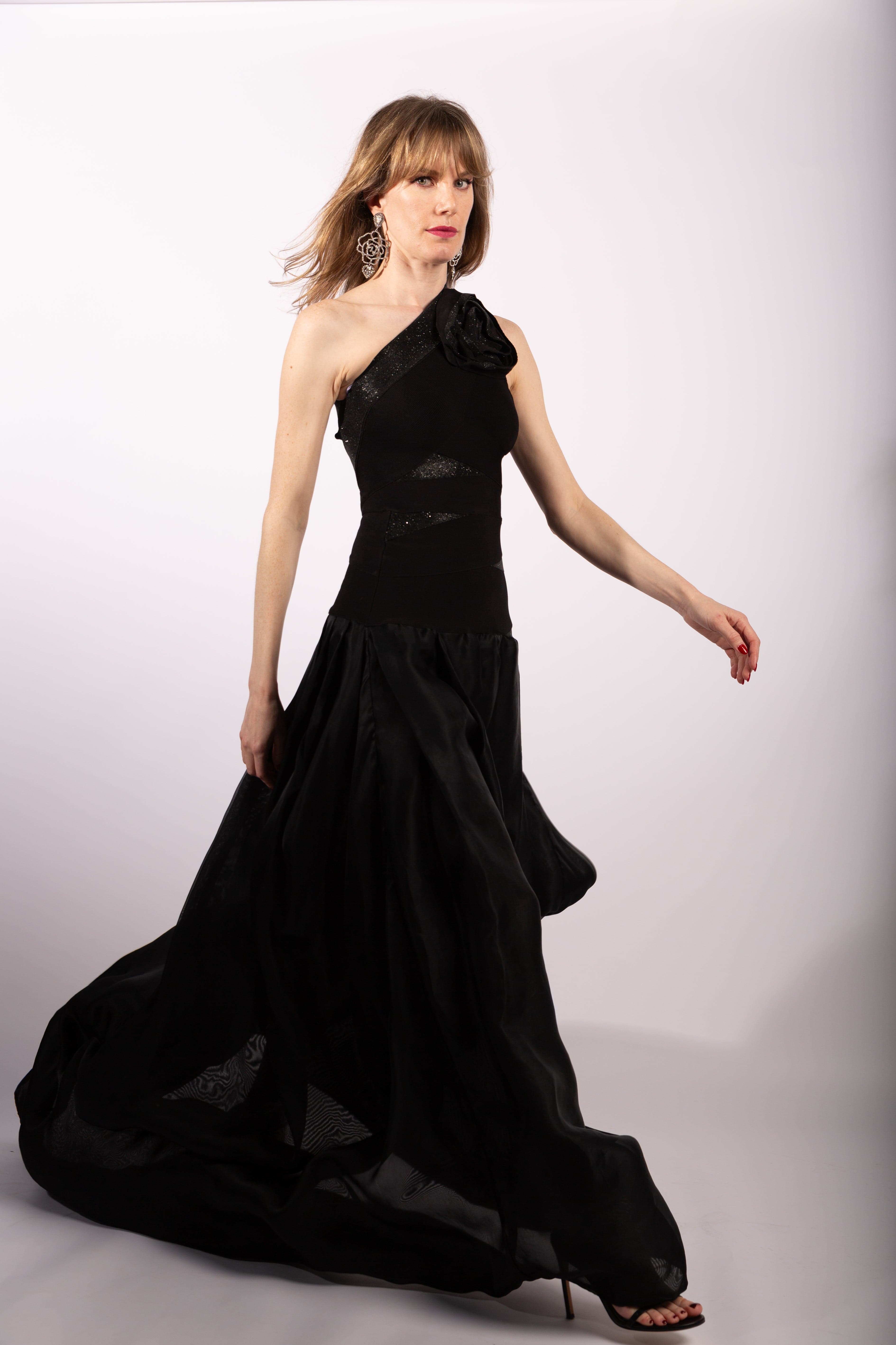 Herve Leger Black Bandage Gown with Floral Detail, Size XS - Thumbnail 3