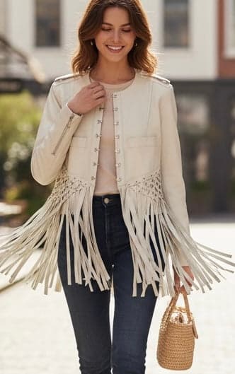 Chloe Phoebe Philo runway 2003 leather fringe jacket F 38 - Thumbnail 6