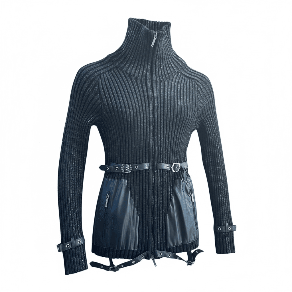 Christian Dior 2003 Galliano sweater jacket black bondage - Thumbnail 2