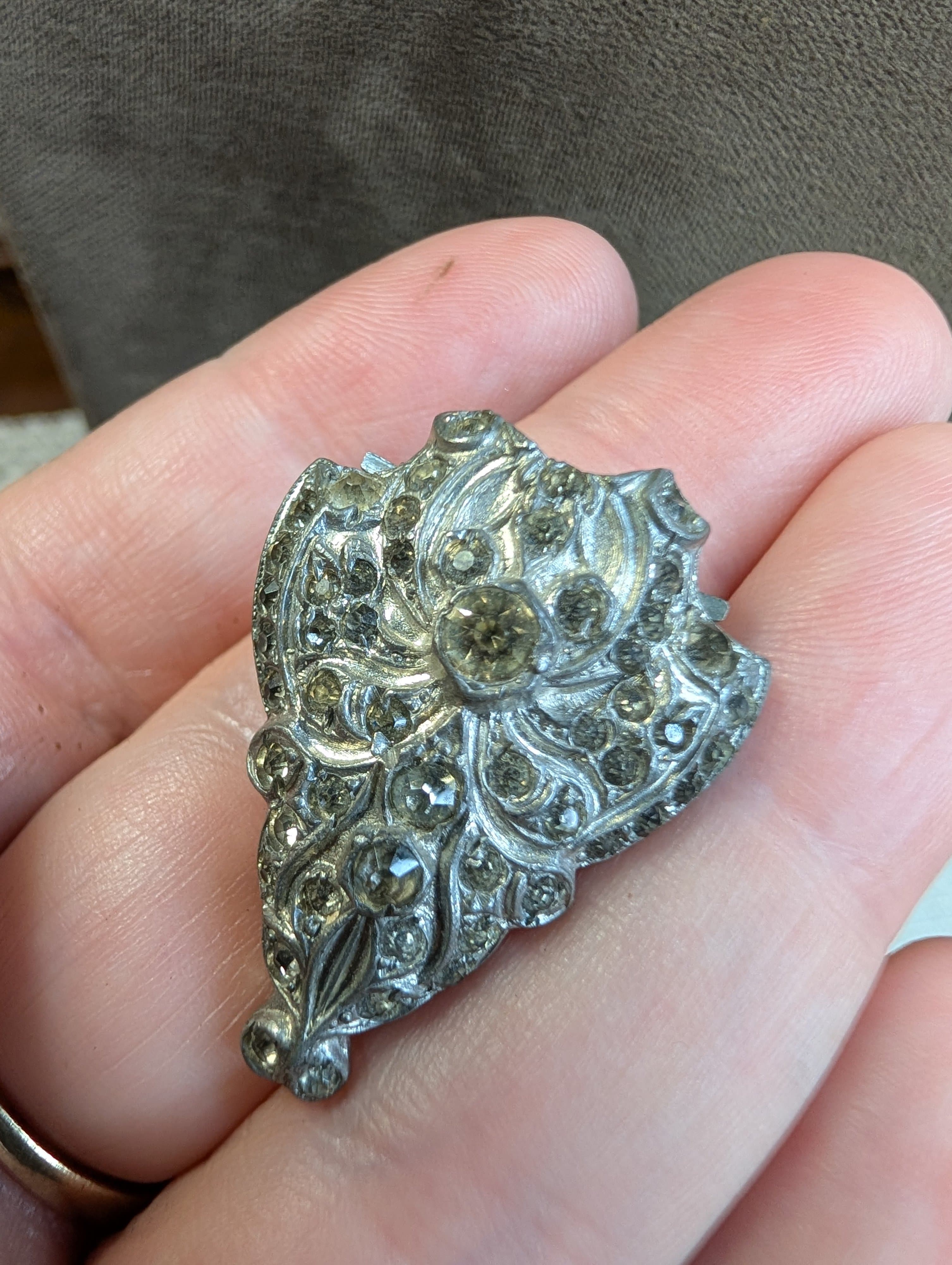 Vintage Art Deco Silver Tone Paste Glass Dress Clip - Thumbnail 5