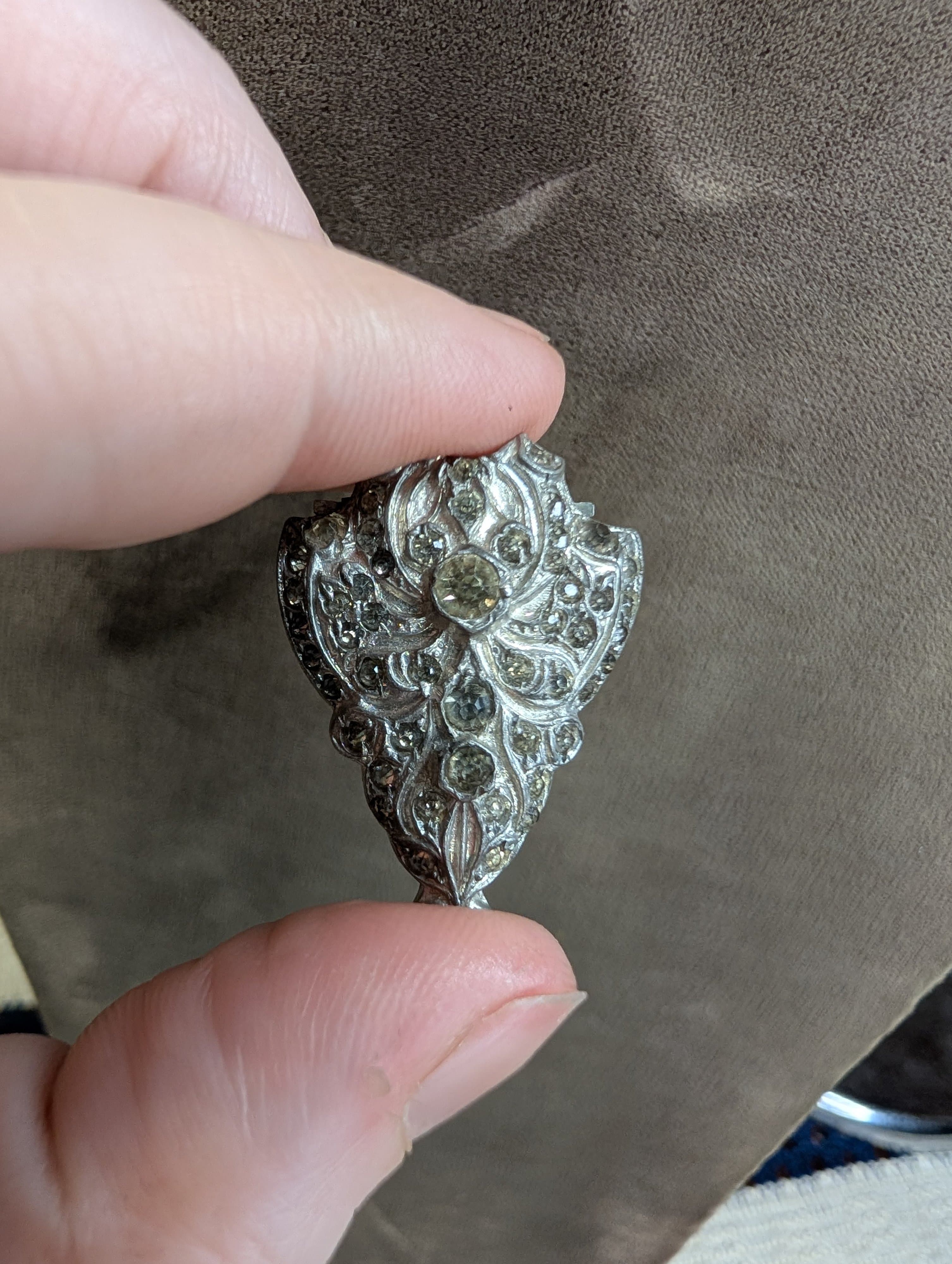 Vintage Art Deco Silver Tone Paste Glass Dress Clip - Thumbnail 3