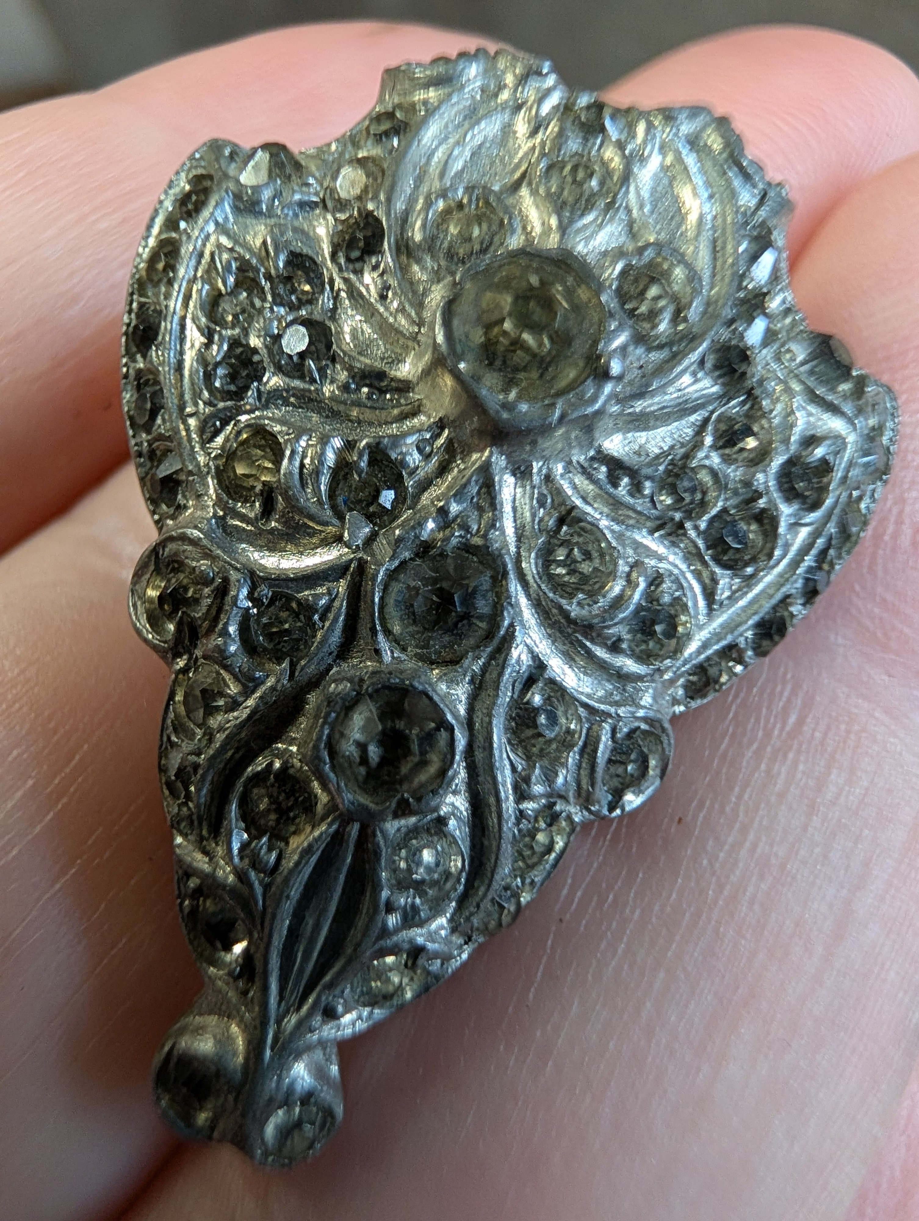 Vintage Art Deco Silver Tone Paste Glass Dress Clip - Thumbnail 4