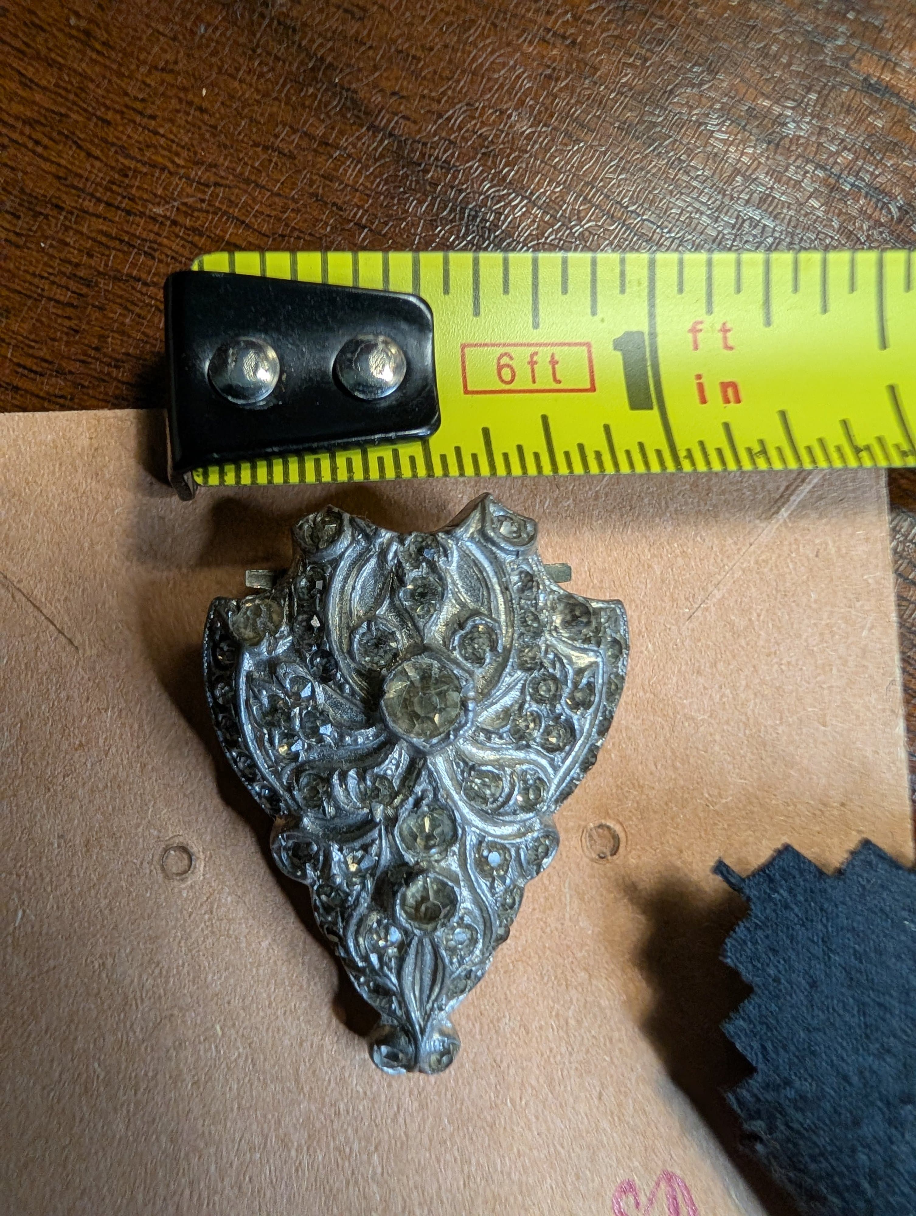 Vintage Art Deco Silver Tone Paste Glass Dress Clip - Thumbnail 11