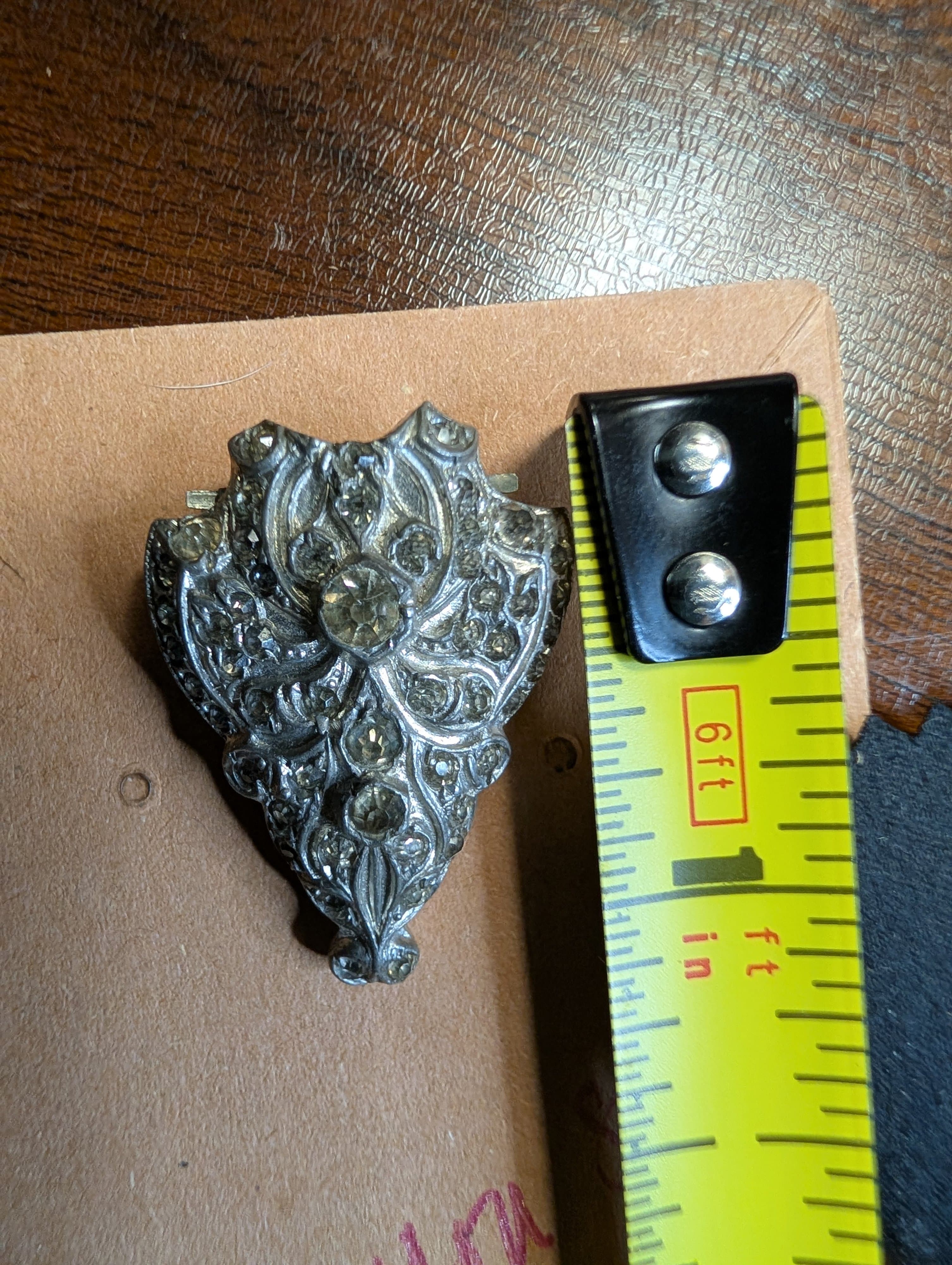 Vintage Art Deco Silver Tone Paste Glass Dress Clip - Thumbnail 10