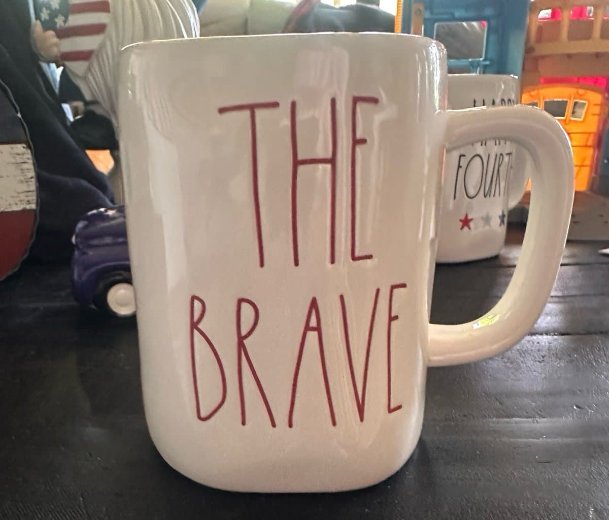 Rae Dunn "THE BRAVE" Patriotic Coffee Mug – Red & White Farmhouse