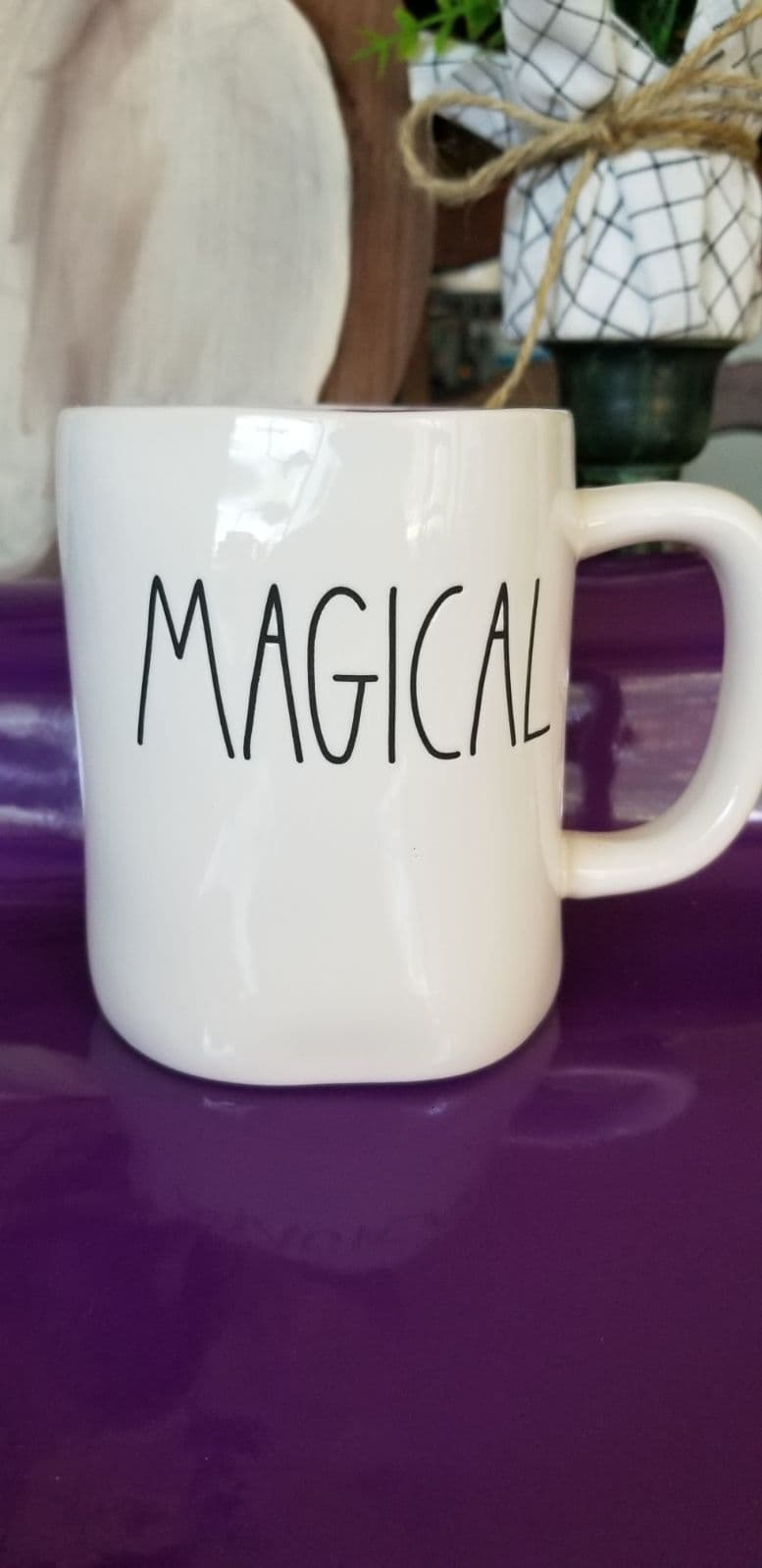 Rae Dunn Magical Mug white with purple