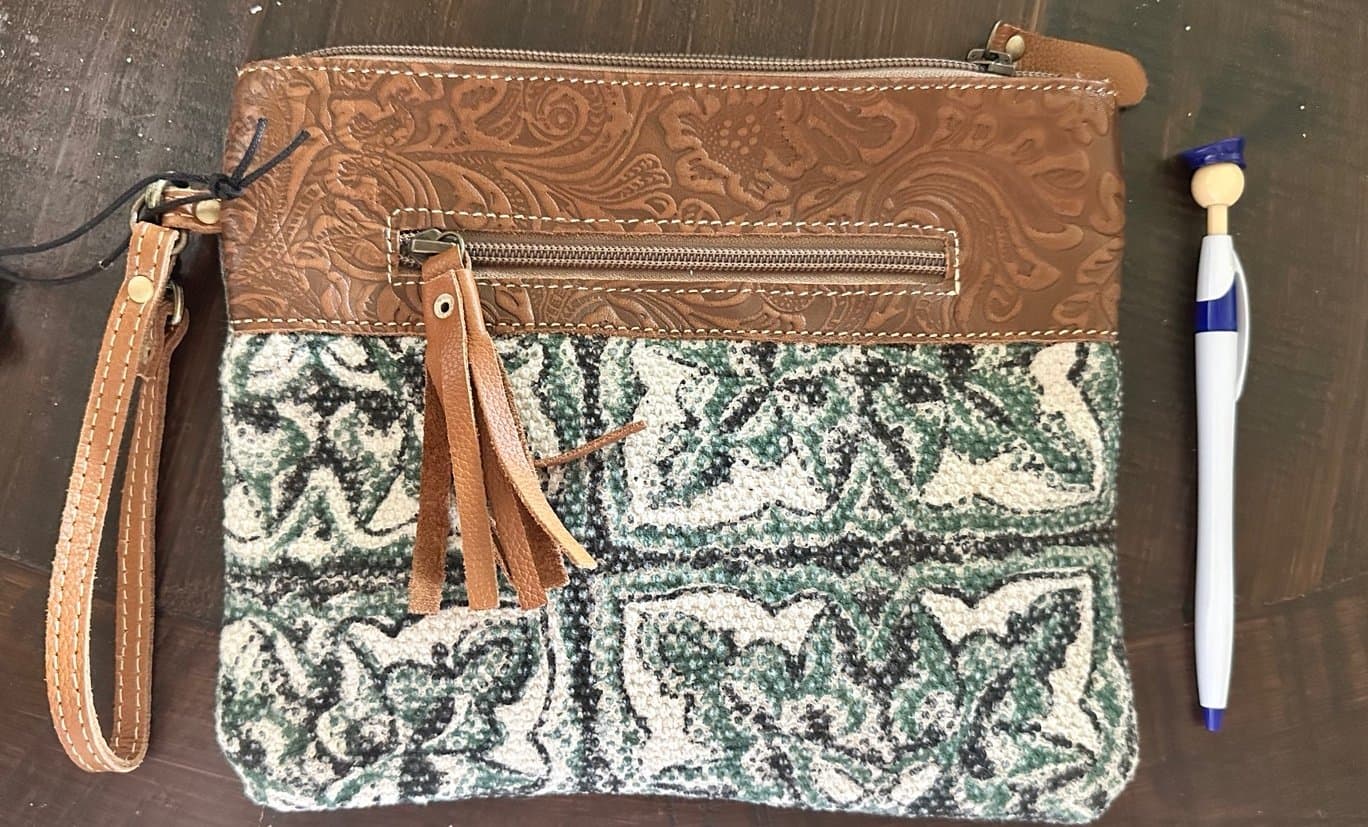Leather and canvas Myra large wristlet - Thumbnail 2