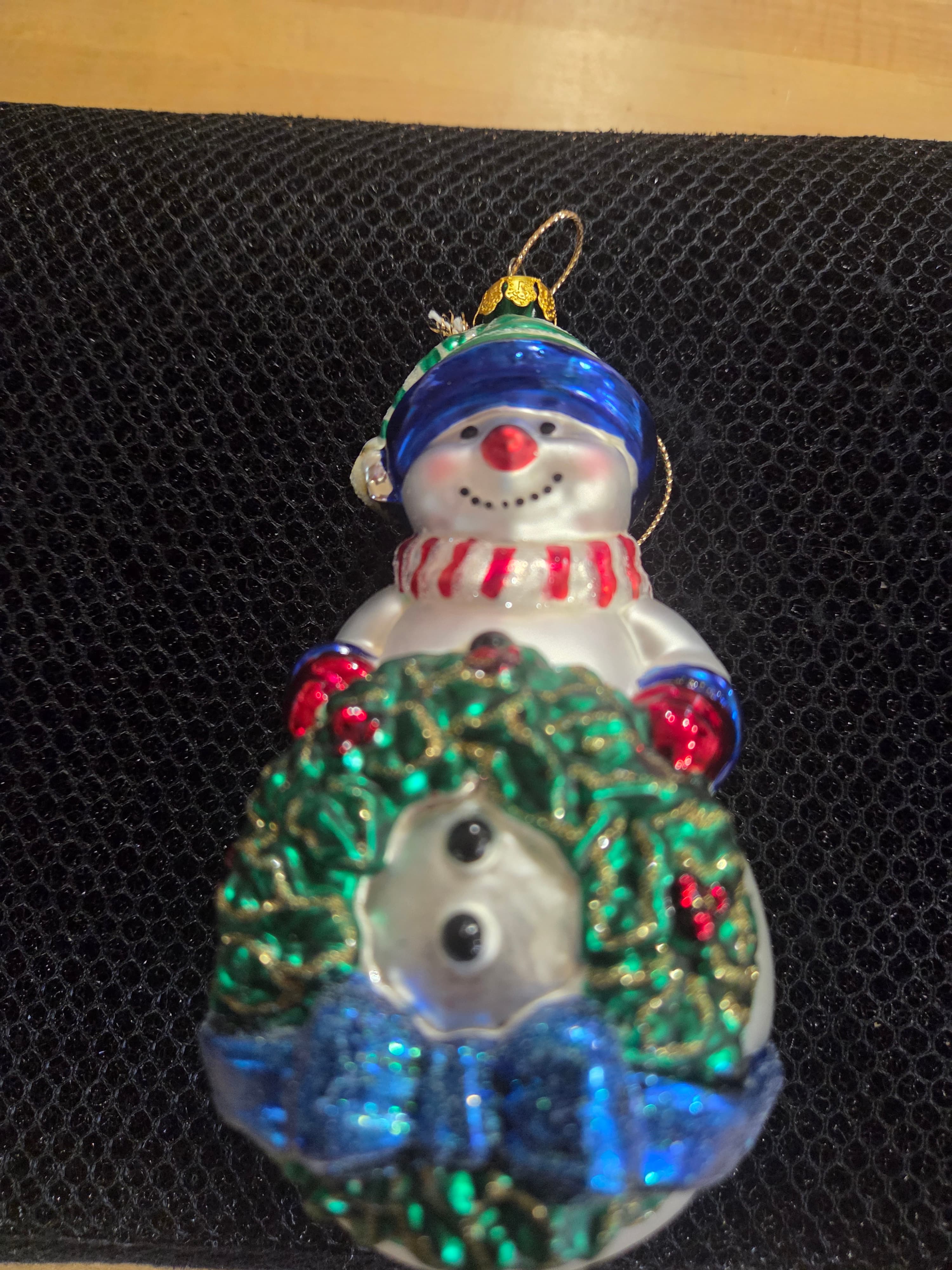 Christopher Radko Vintage Blown Glass Snowman Wreath Ornament