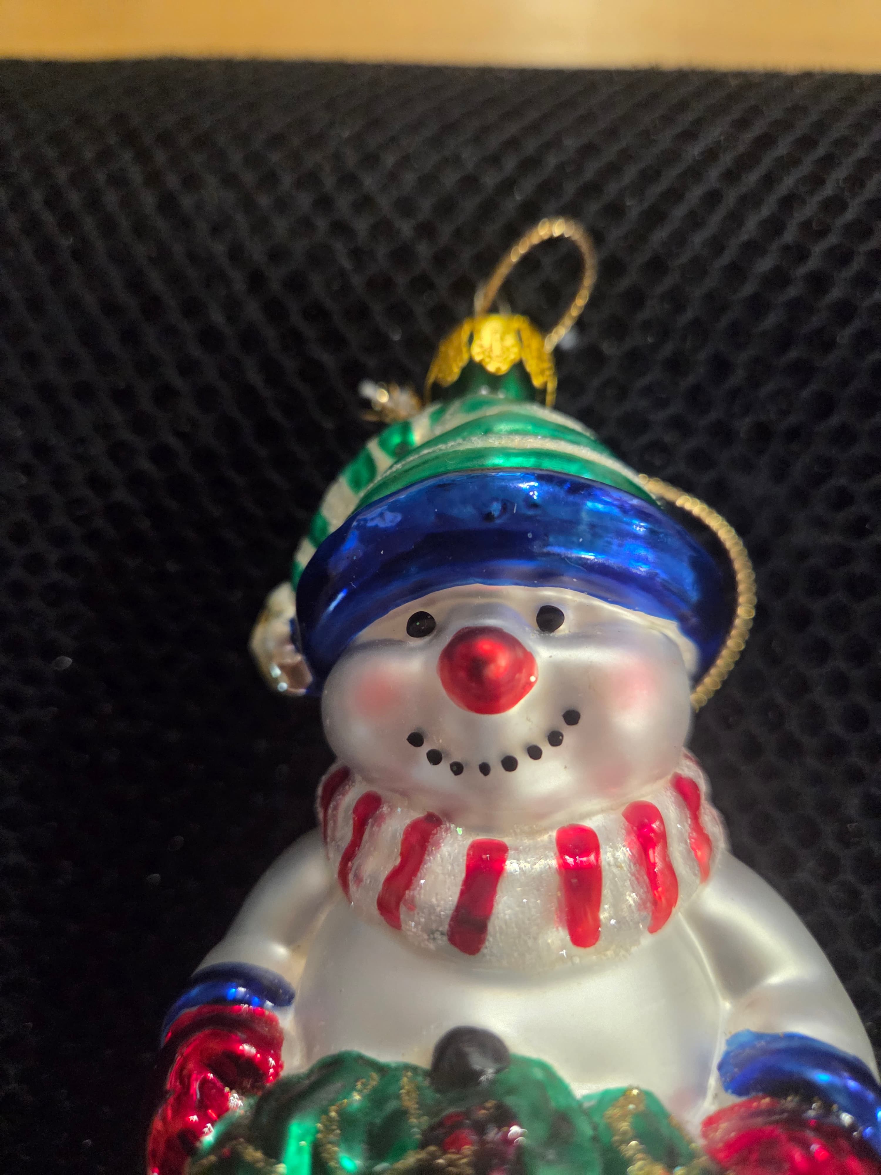 Christopher Radko Vintage Blown Glass Snowman Wreath Ornament - Thumbnail 4