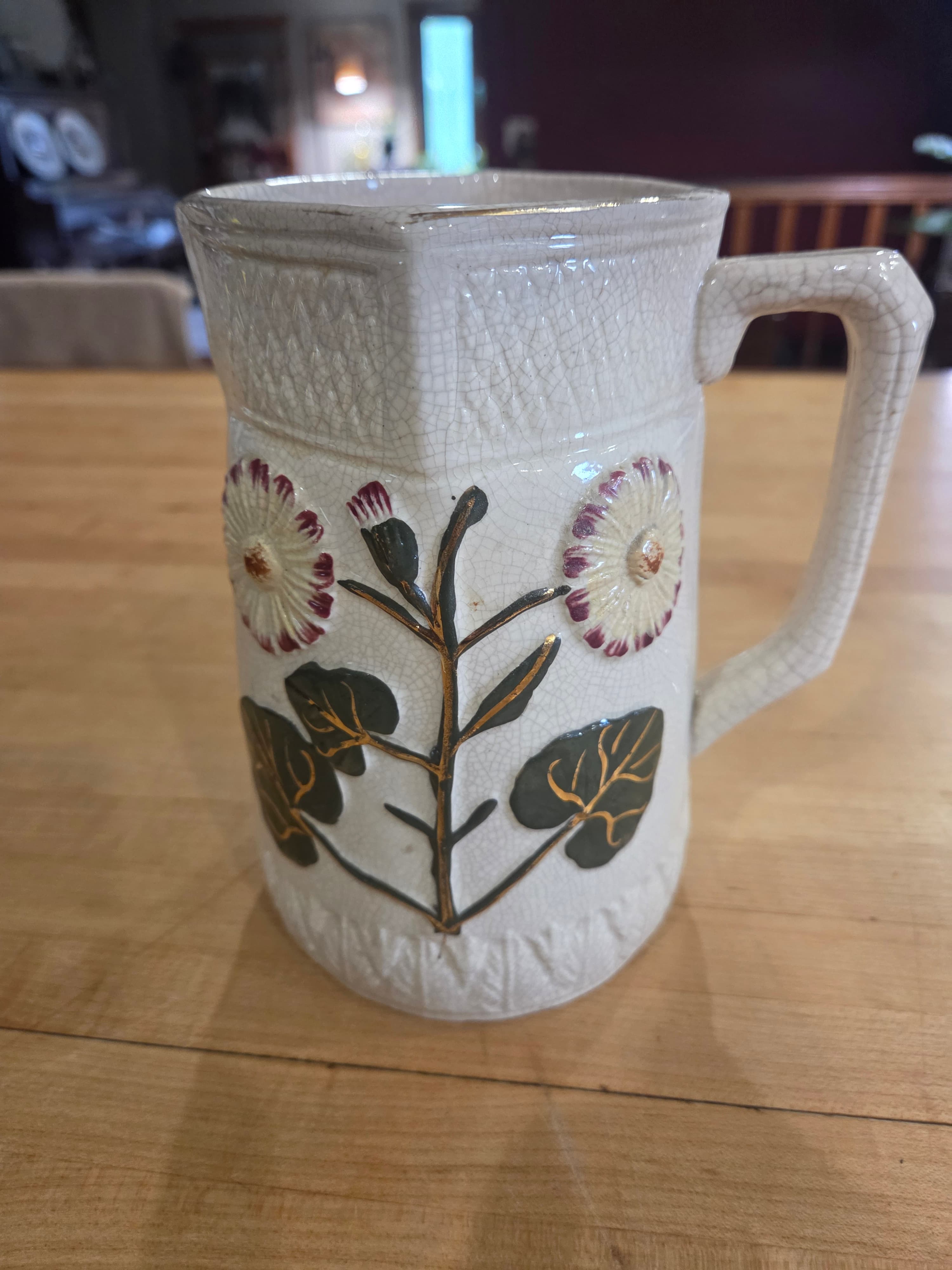 Antique Aesthetic Movement Raised Daisy Ironstone Pitcher Jug - Thumbnail 2