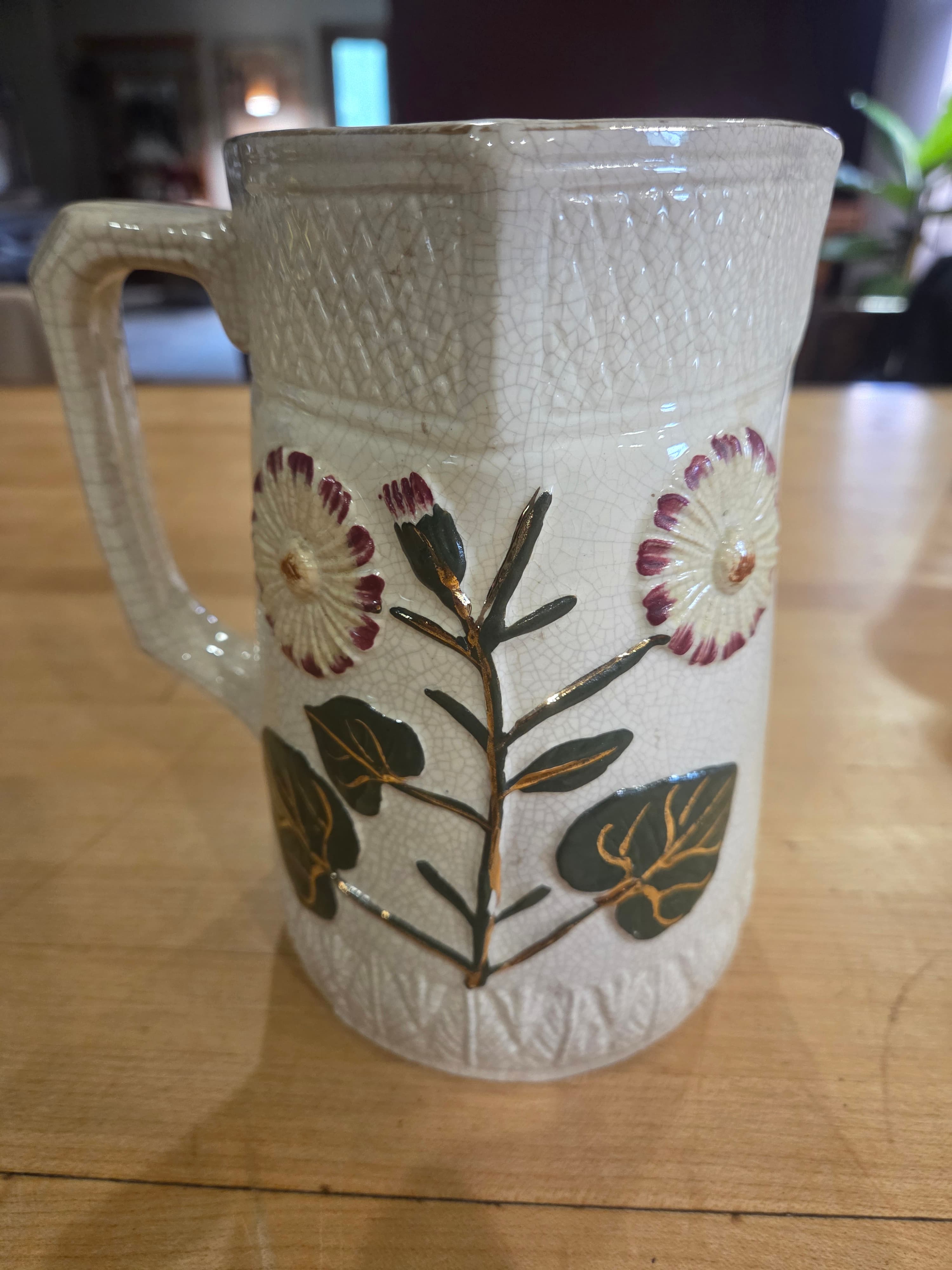 Antique Aesthetic Movement Raised Daisy Ironstone Pitcher Jug
