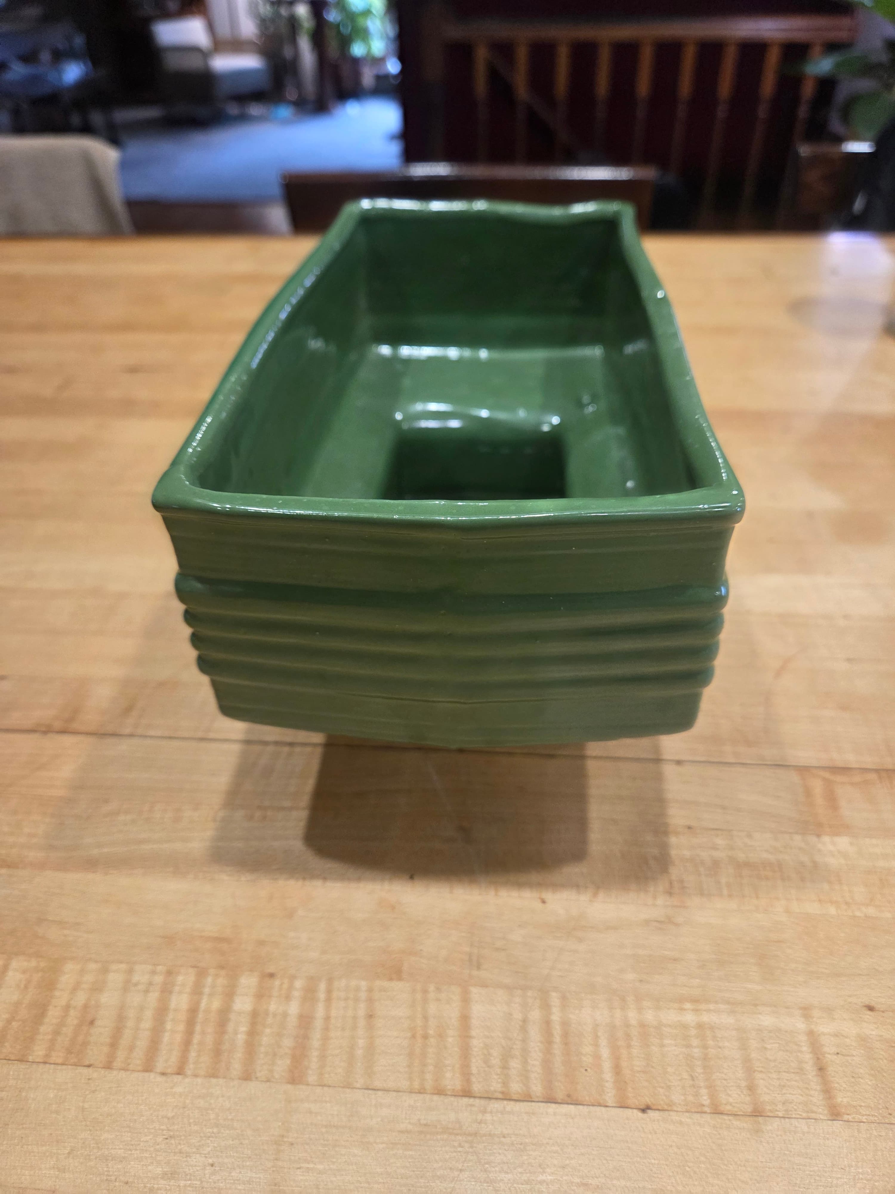 Vintage Green Ribbed Ceramic Planter - Classic McCoy/Haeger Style - Thumbnail 2