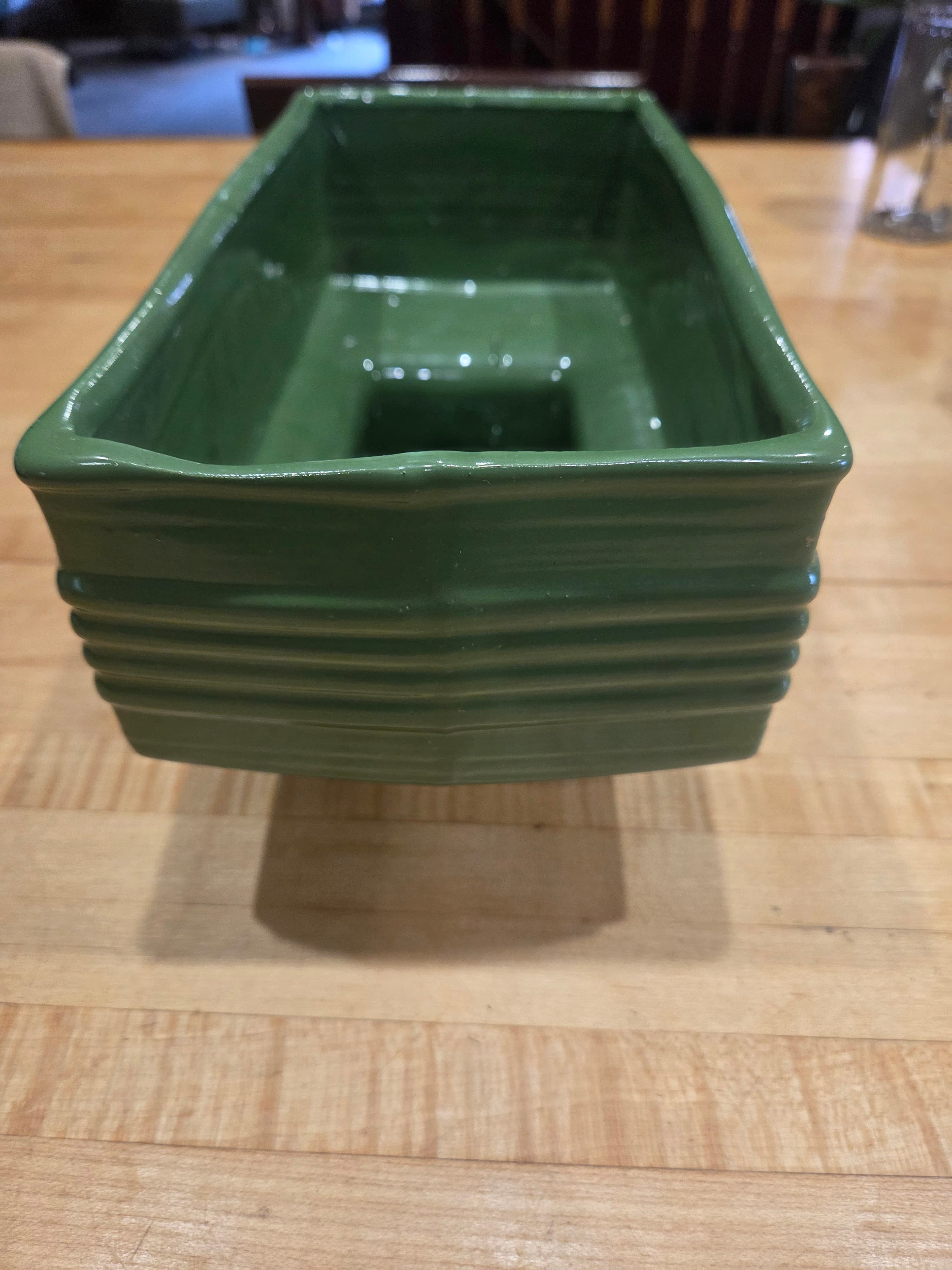 Vintage Green Ribbed Ceramic Planter - Classic McCoy/Haeger Style - Thumbnail 3